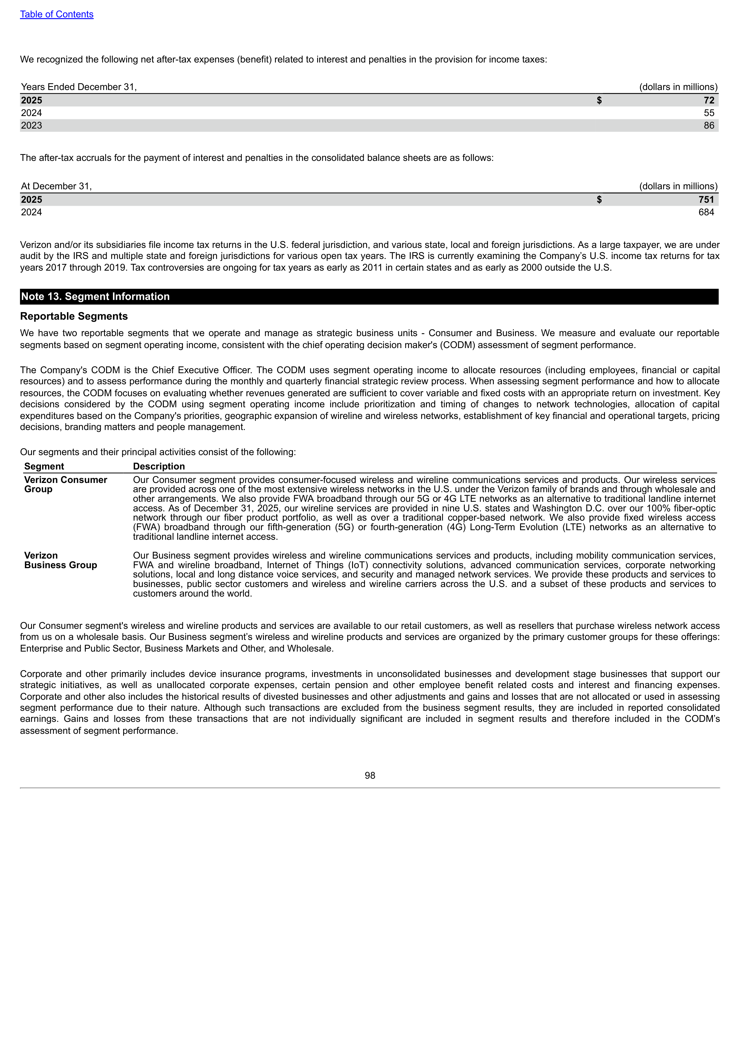 Verizon Annual Report — page 98