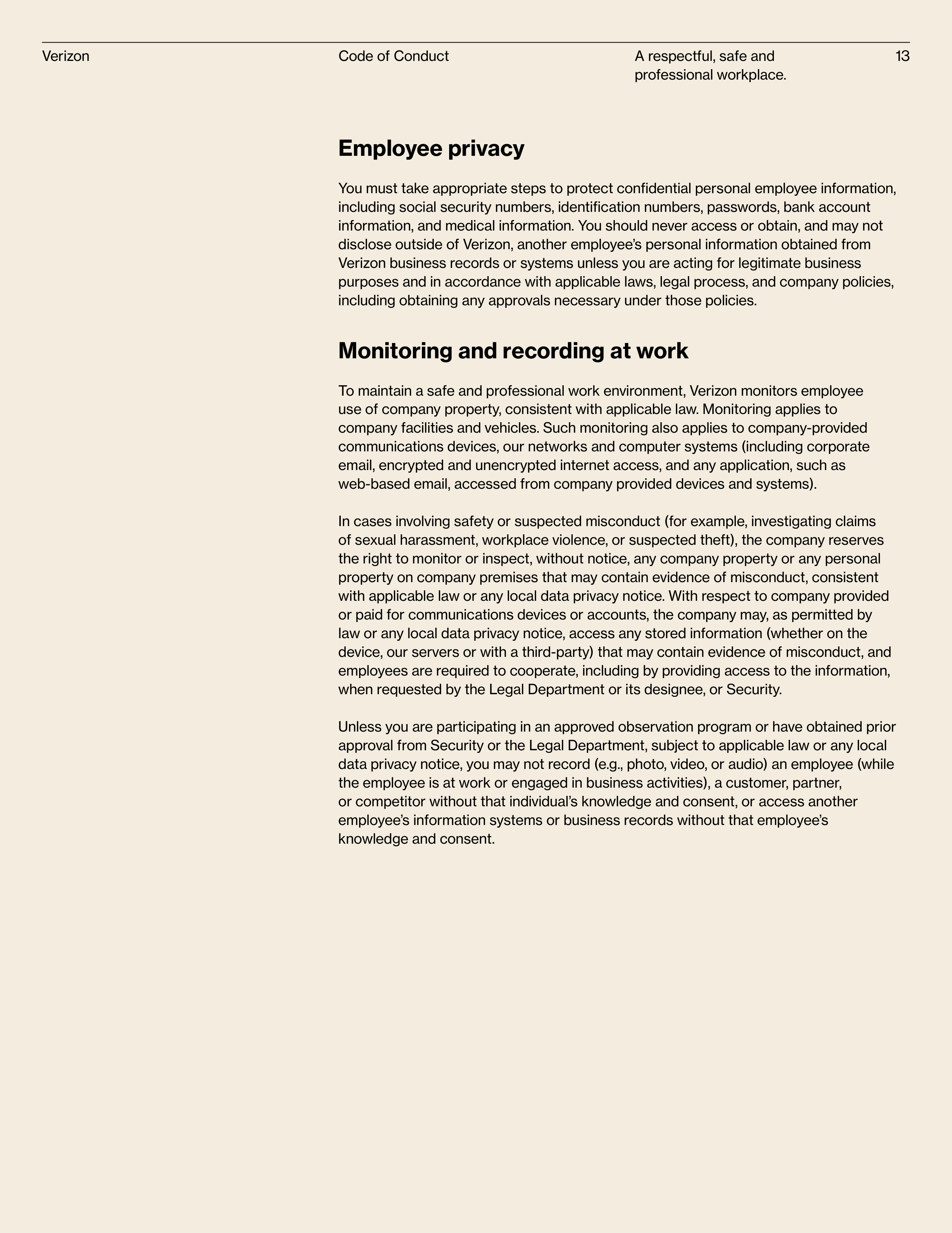 Verizon Communications Code of Conduct Handbook — page 13