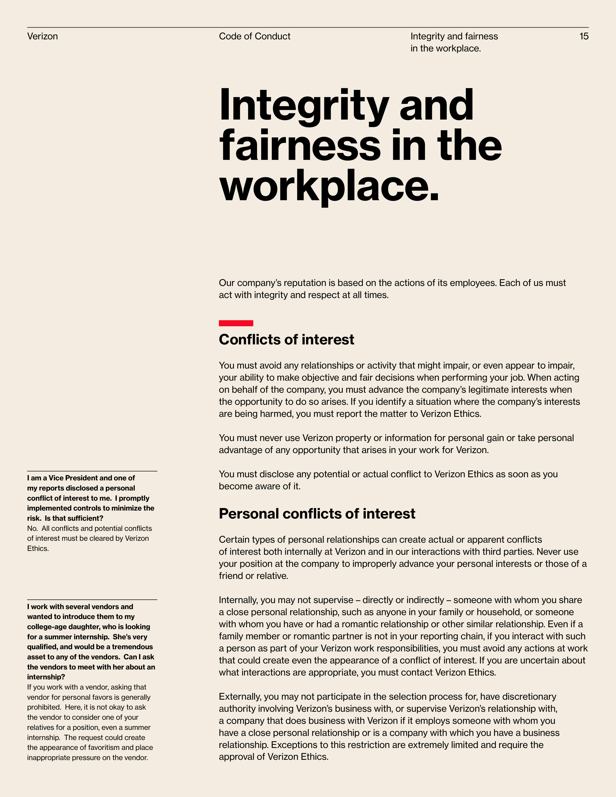 Verizon Communications Code of Conduct Handbook — page 15