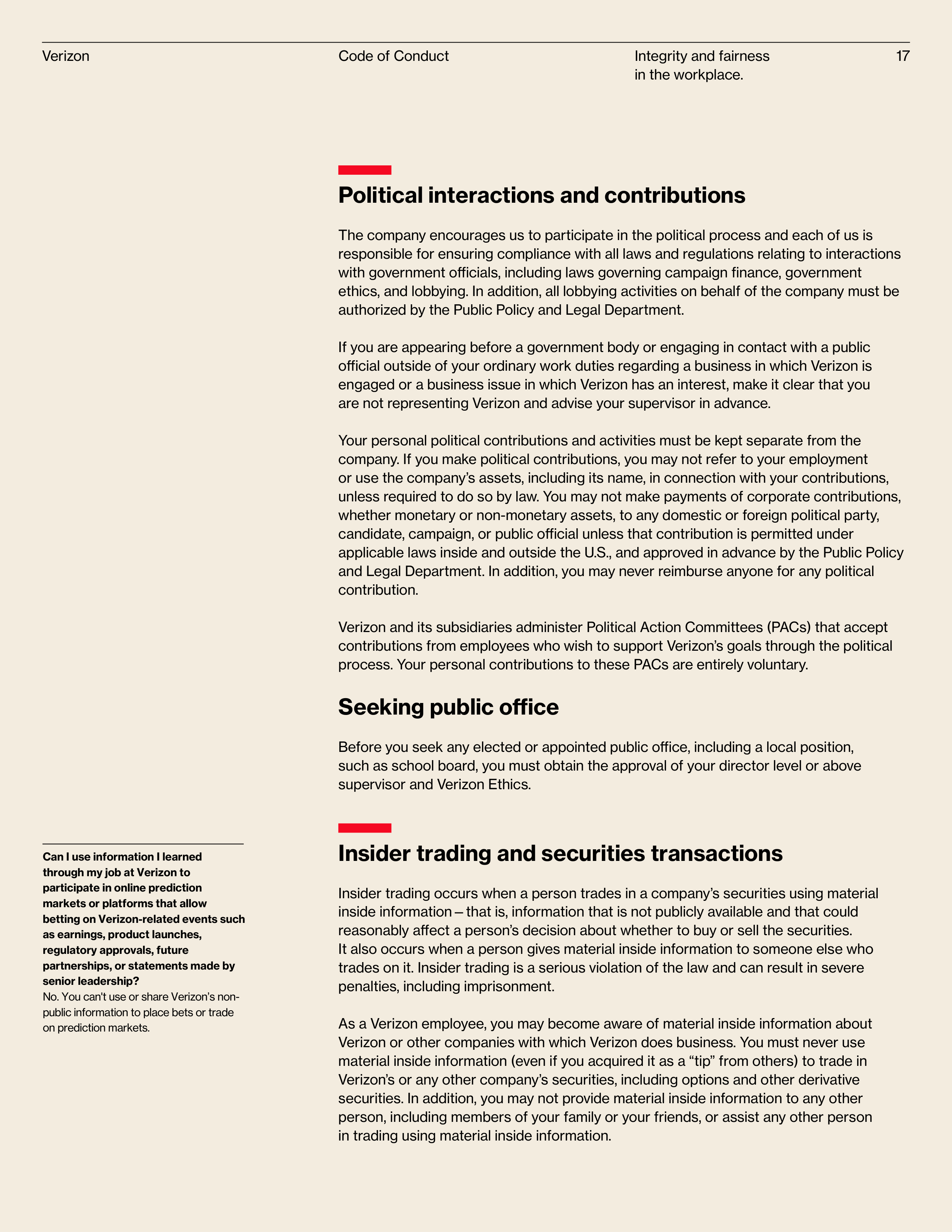 Verizon Communications Code of Conduct Handbook — page 17