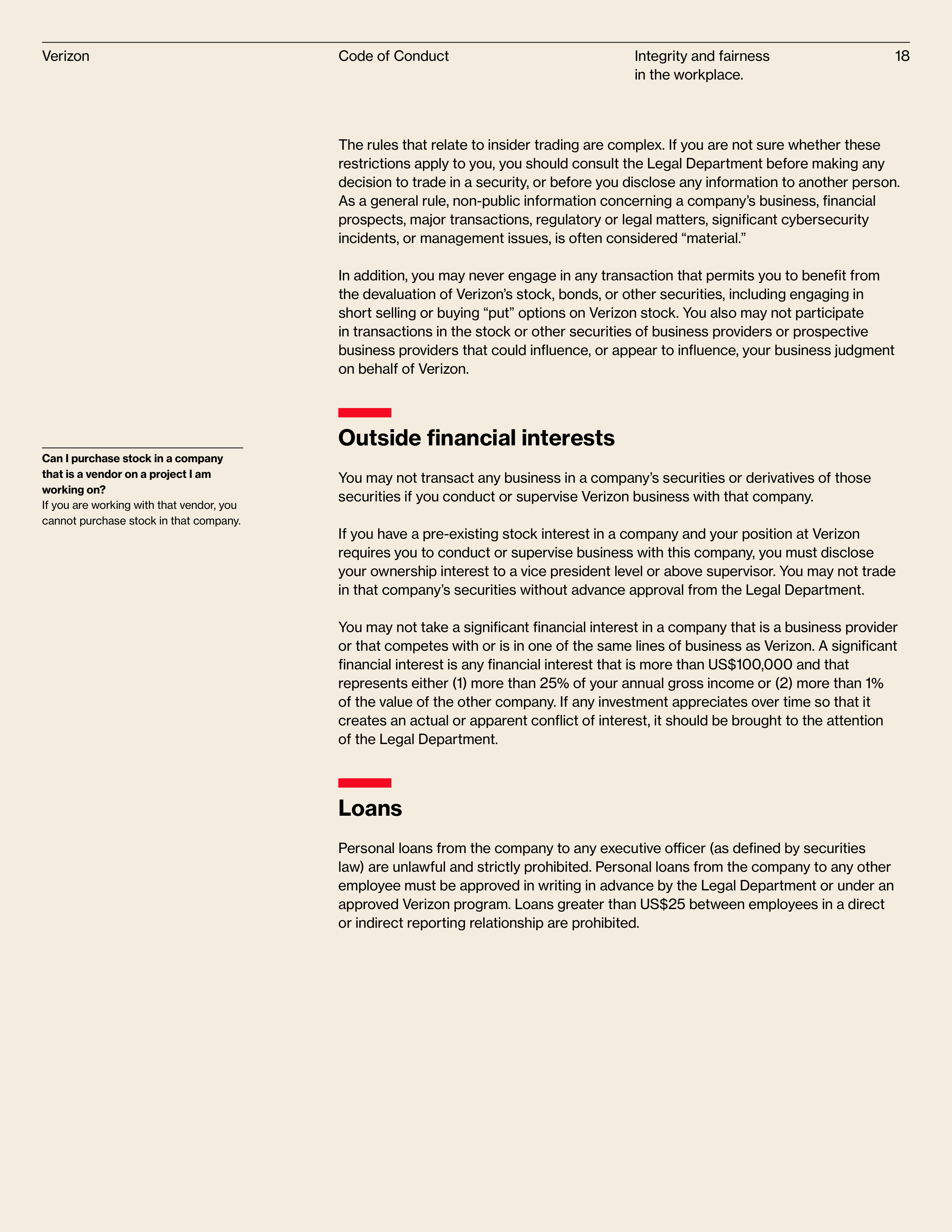 Verizon Communications Code of Conduct Handbook — page 18