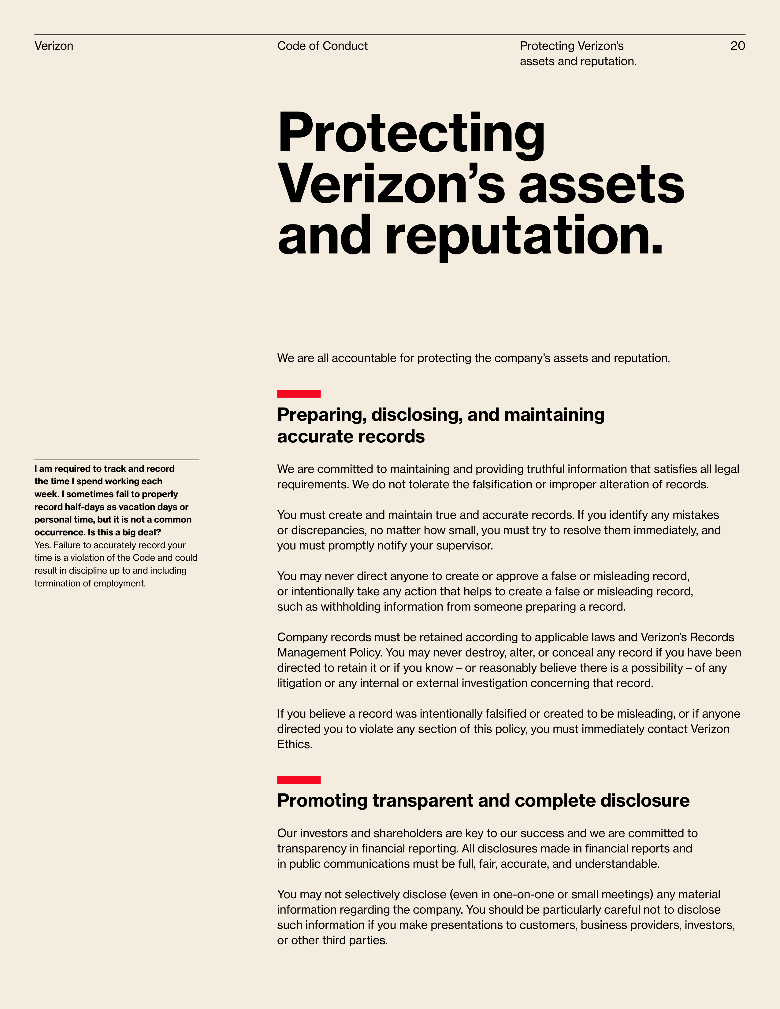 Verizon Communications Code of Conduct Handbook — page 20