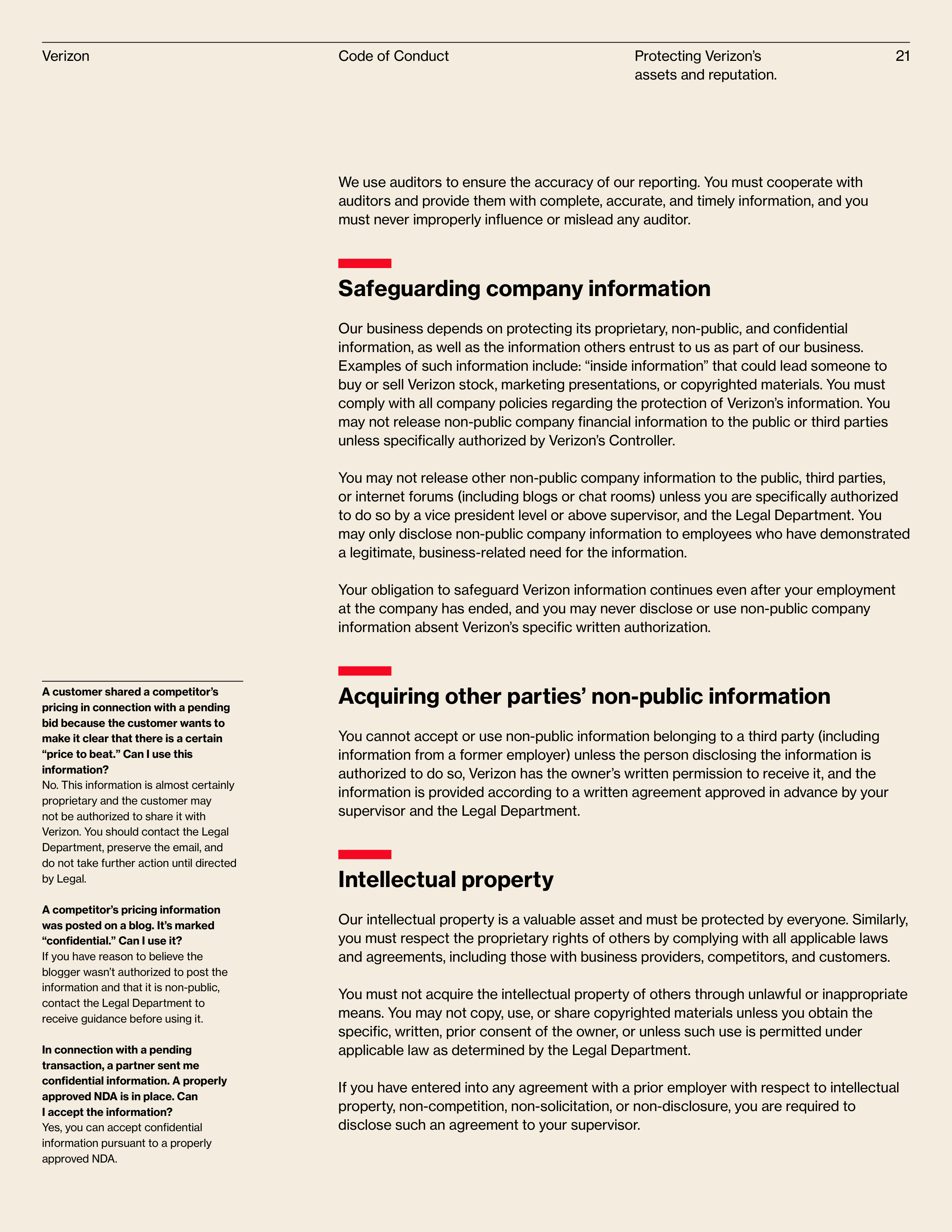 Verizon Communications Code of Conduct Handbook — page 21