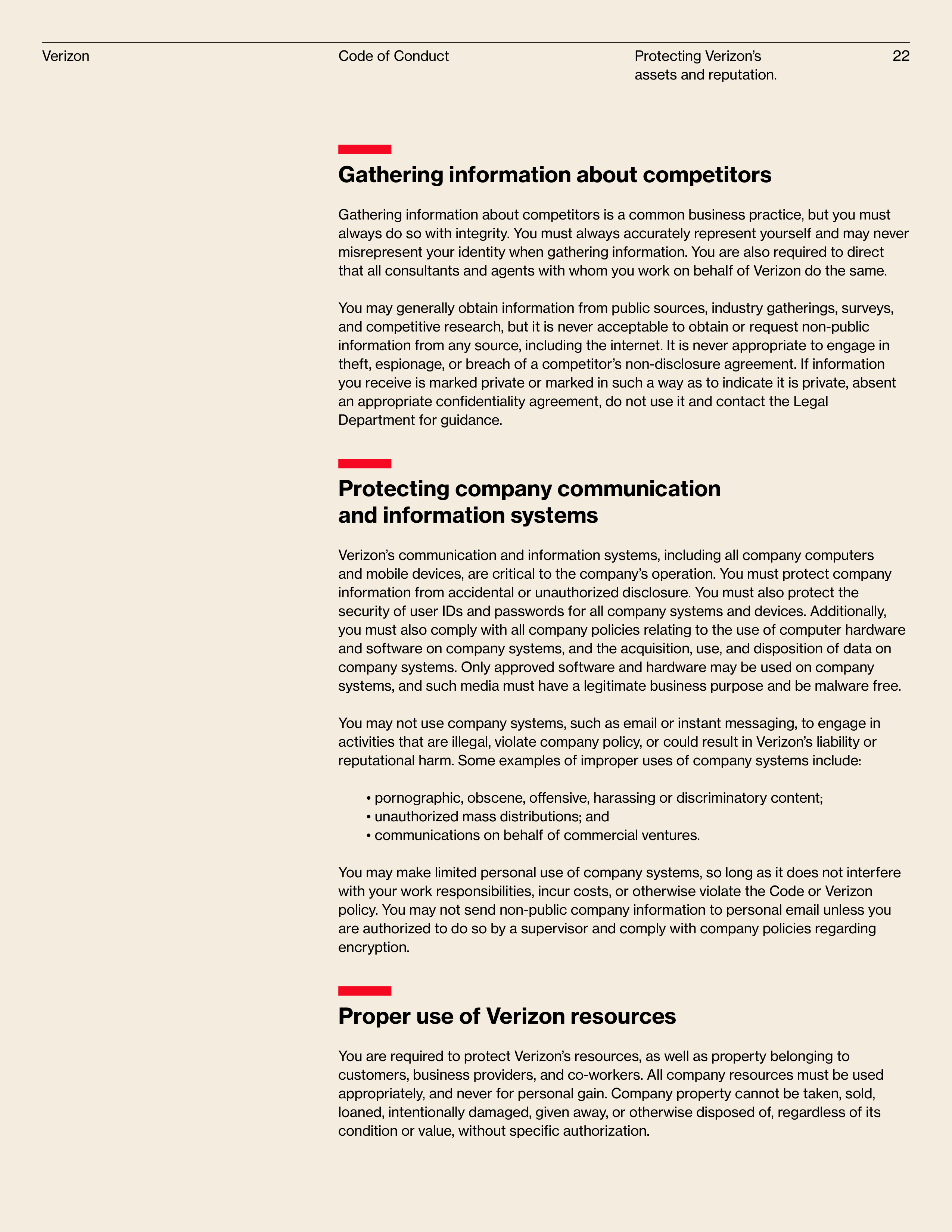 Verizon Communications Code of Conduct Handbook — page 22