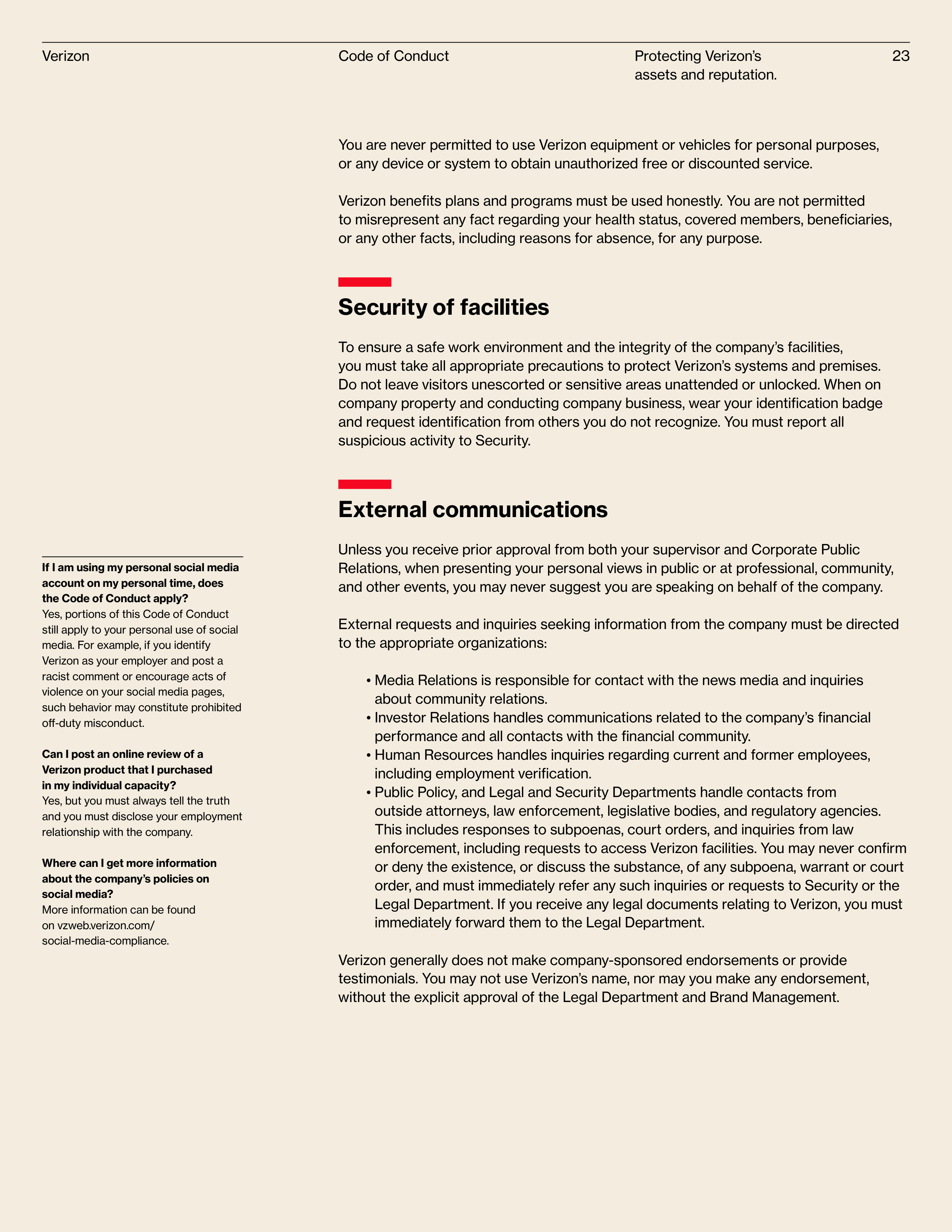 Verizon Communications Code of Conduct Handbook — page 23