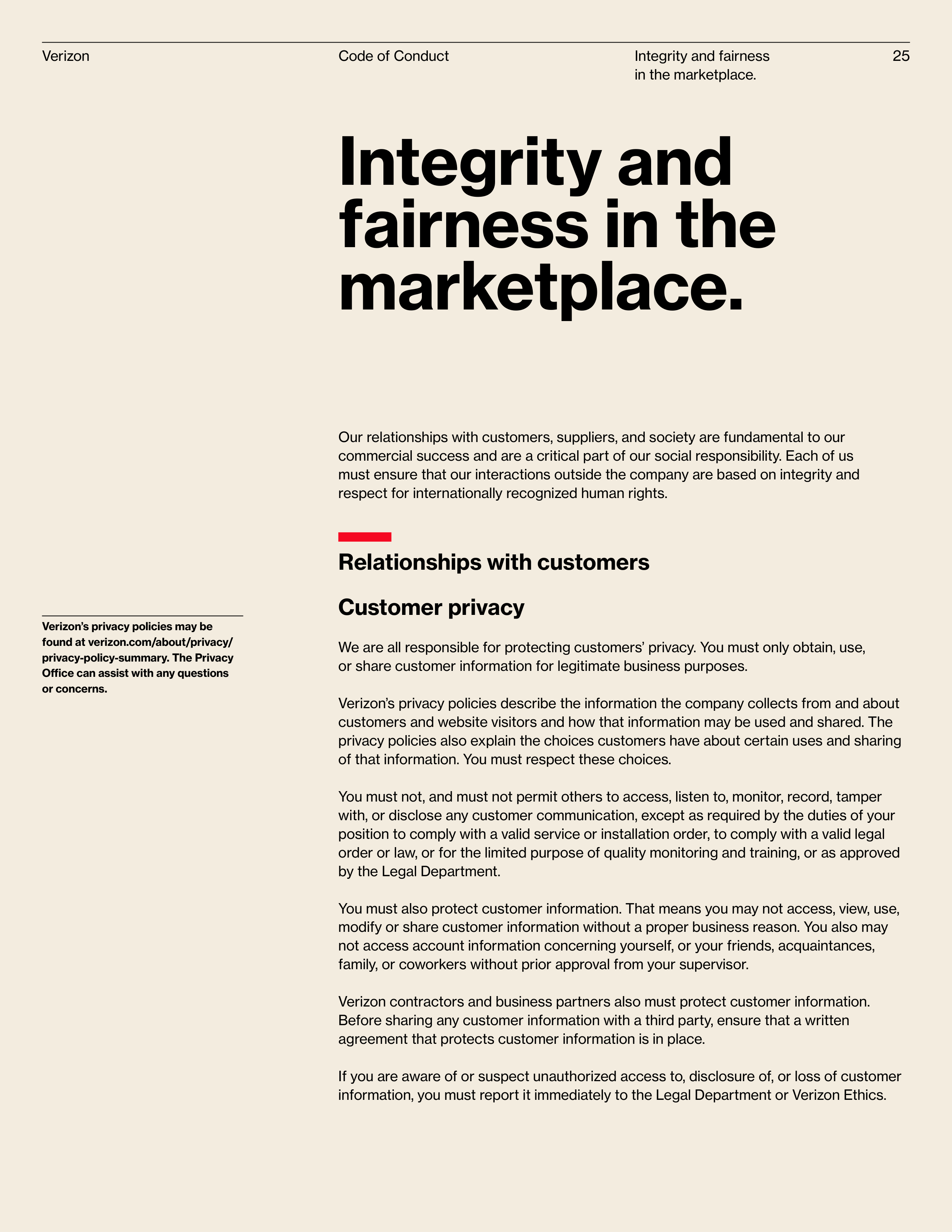 Verizon Communications Code of Conduct Handbook — page 25