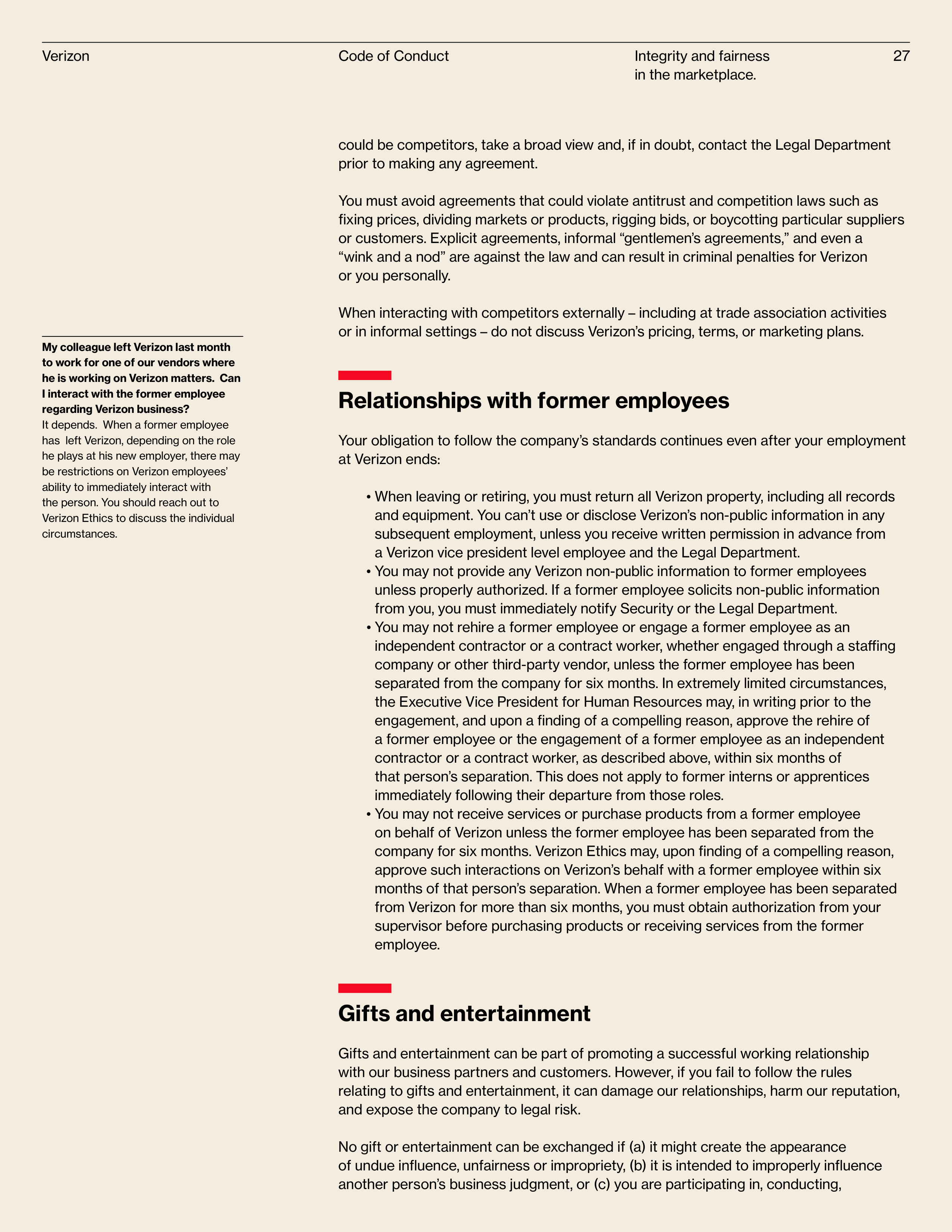Verizon Communications Code of Conduct Handbook — page 27