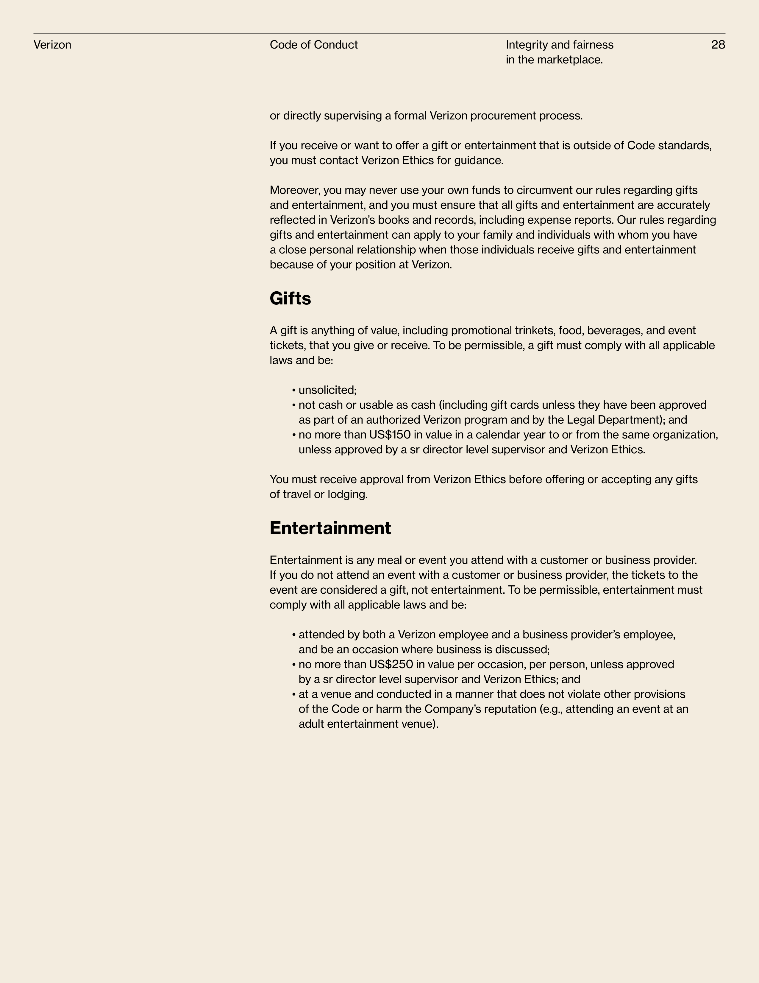 Verizon Communications Code of Conduct Handbook — page 28