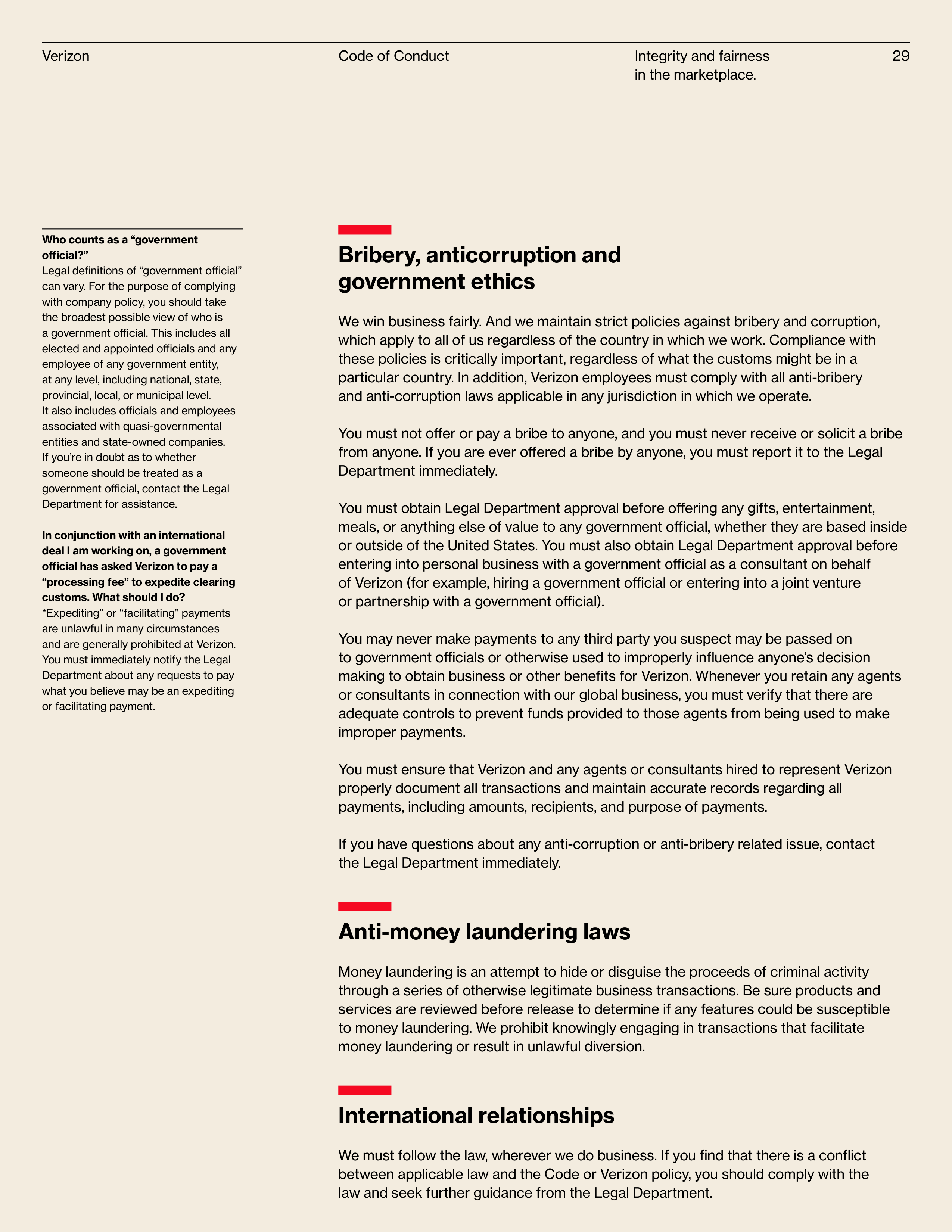 Verizon Communications Code of Conduct Handbook — page 29