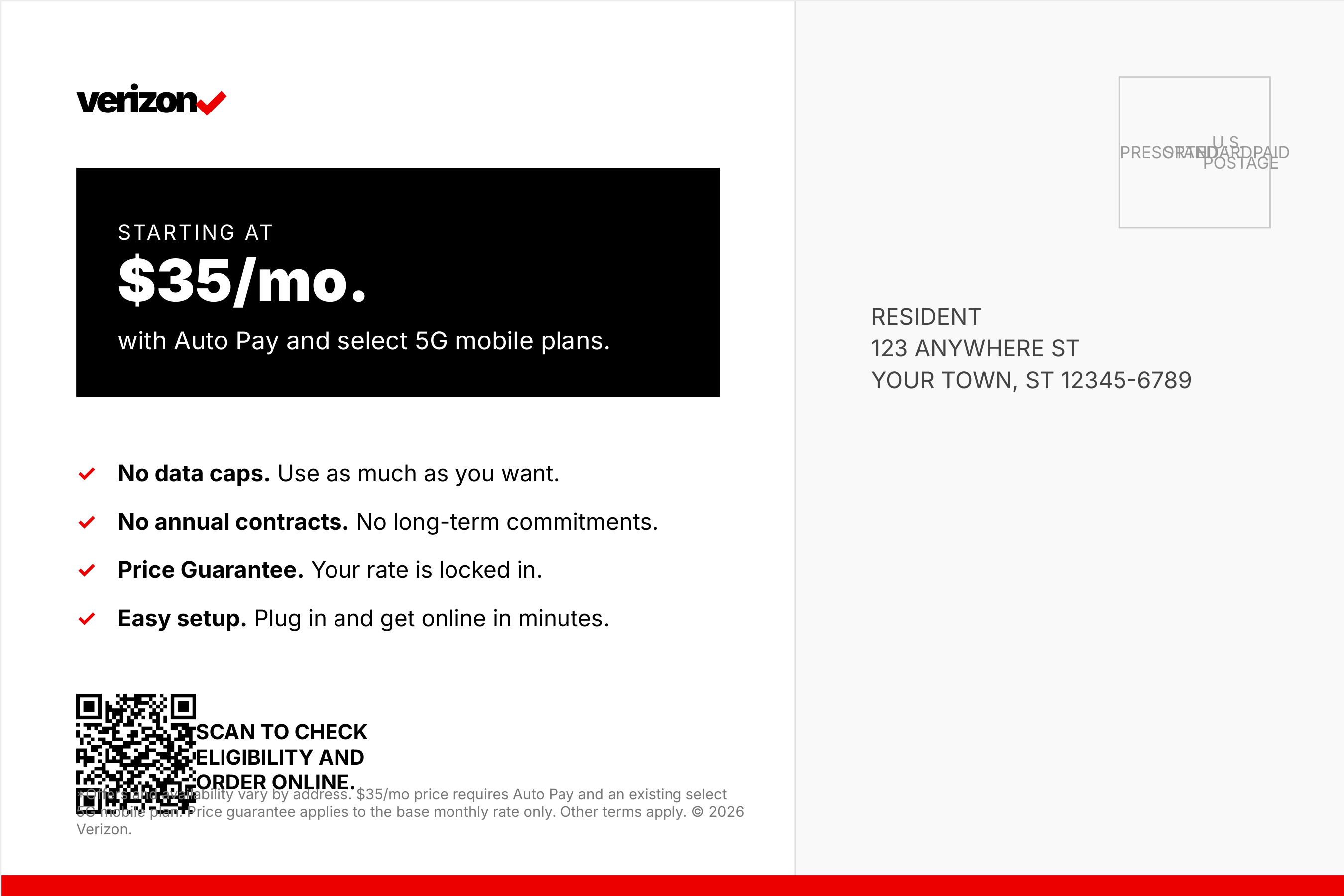 Verizon Home Internet Availability Notification postcard — page 2
