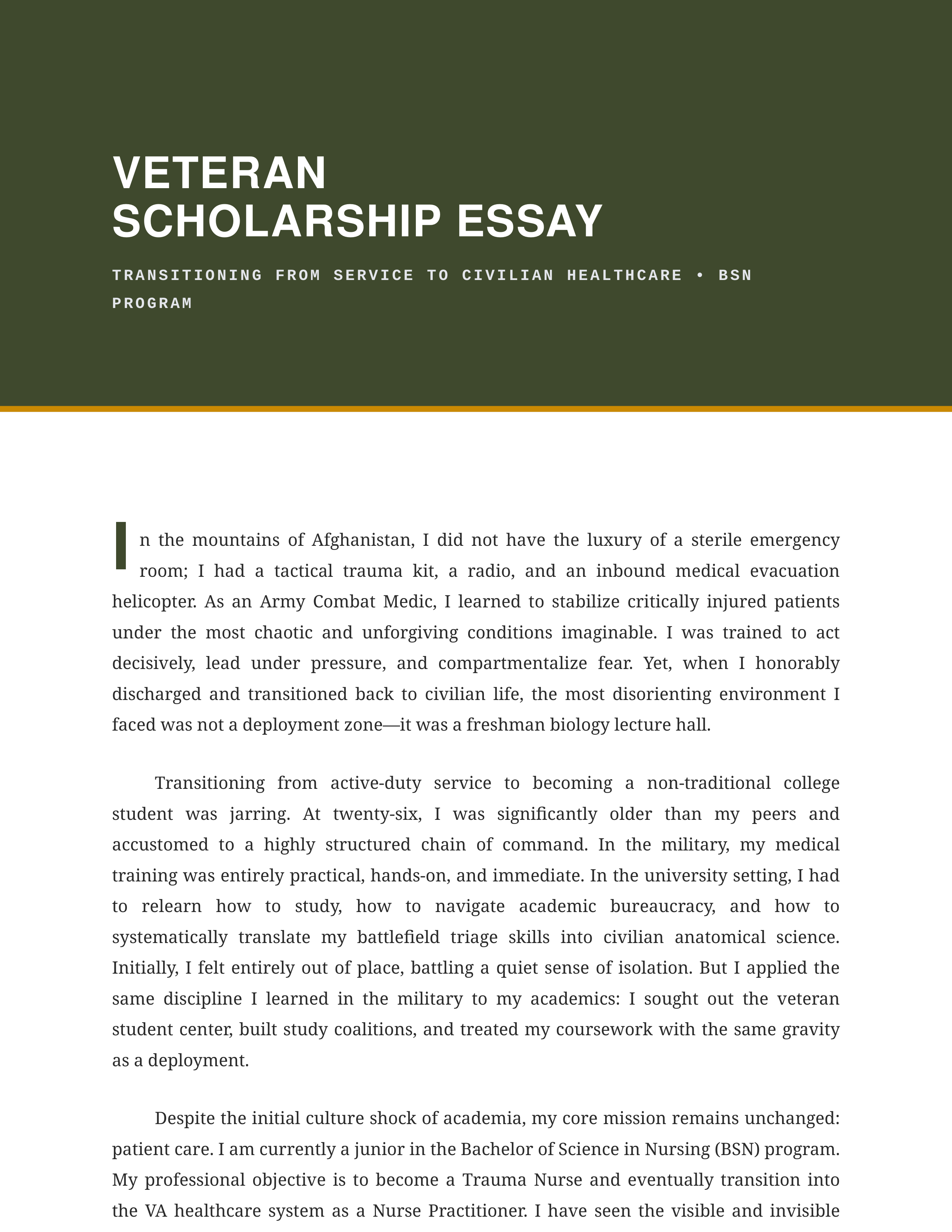 Veteran Scholarship Essay — page 1