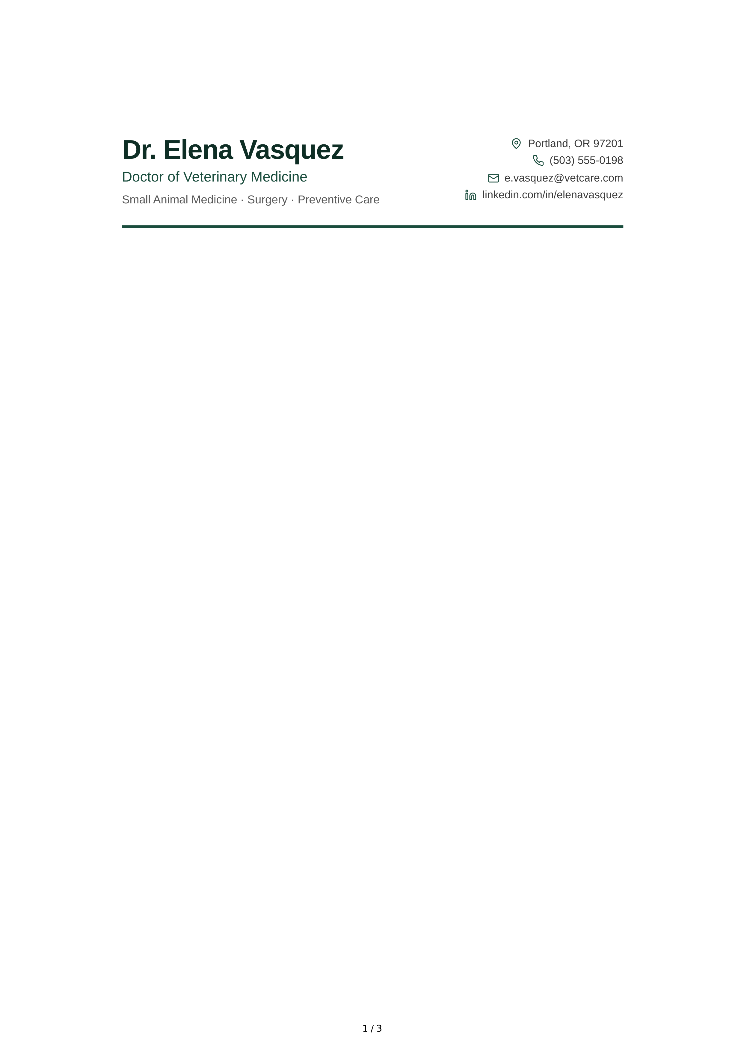 Veterinarian CV — page 1