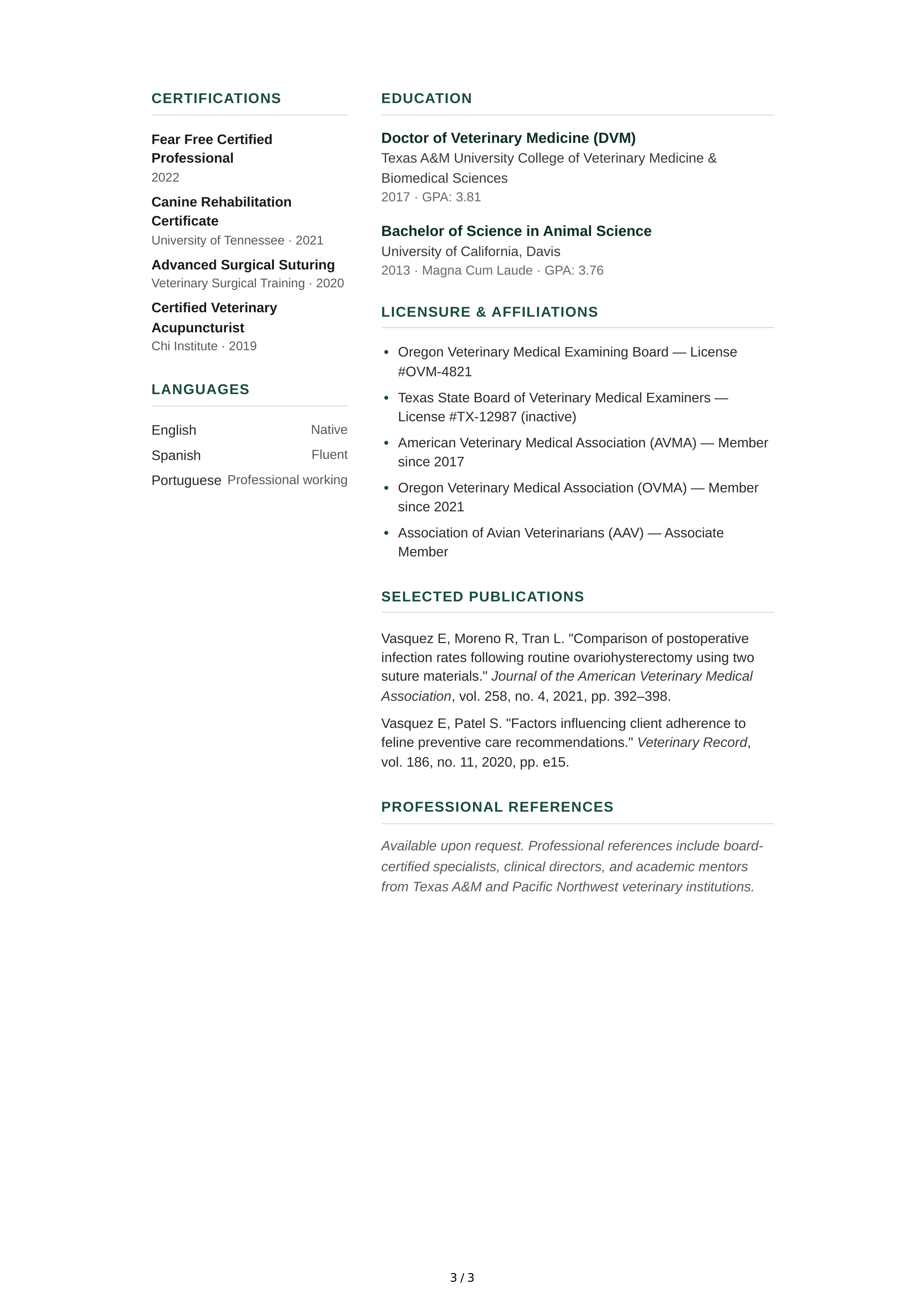 Veterinarian CV — page 3