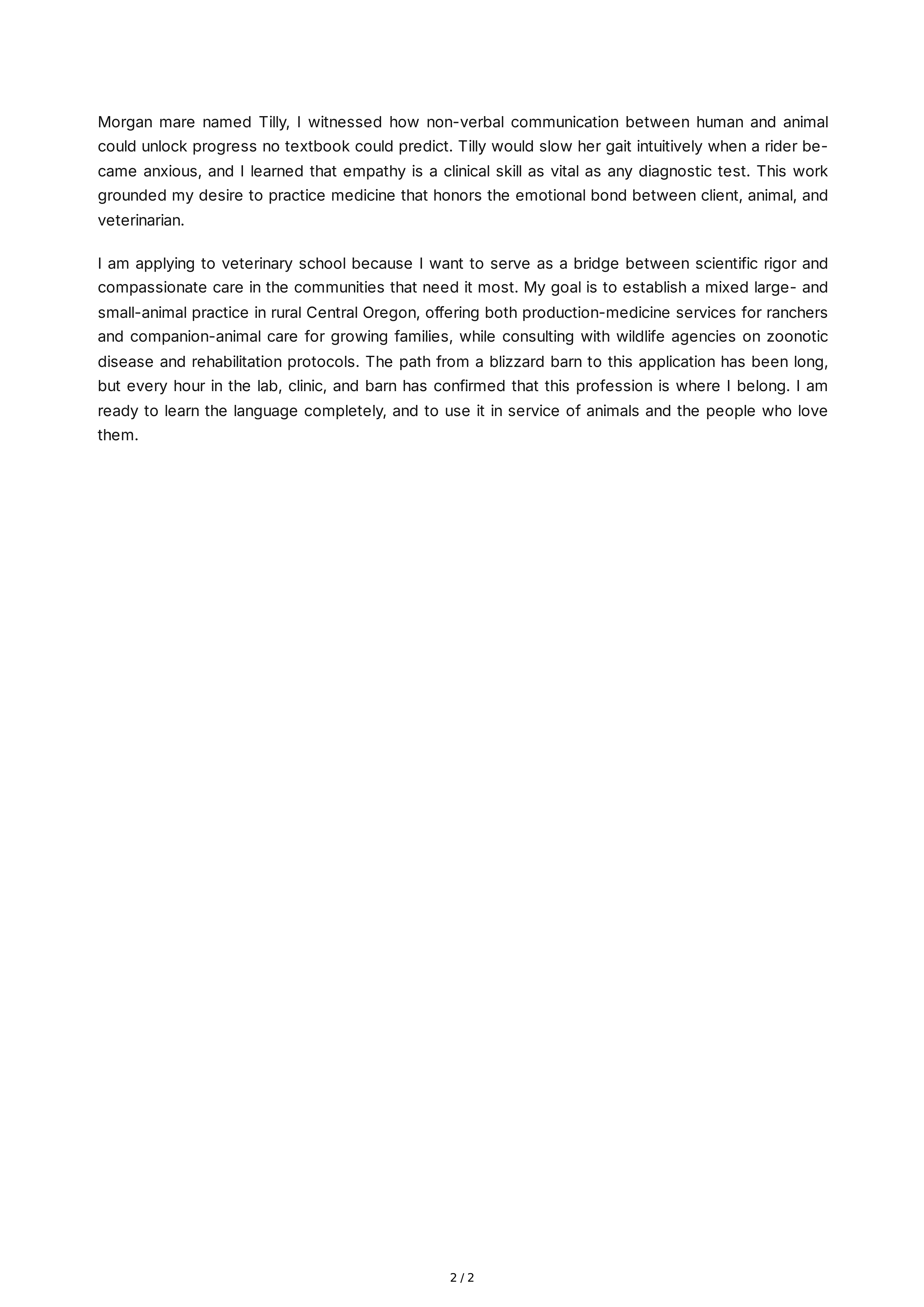 Veterinary School Personal Statement — page 2