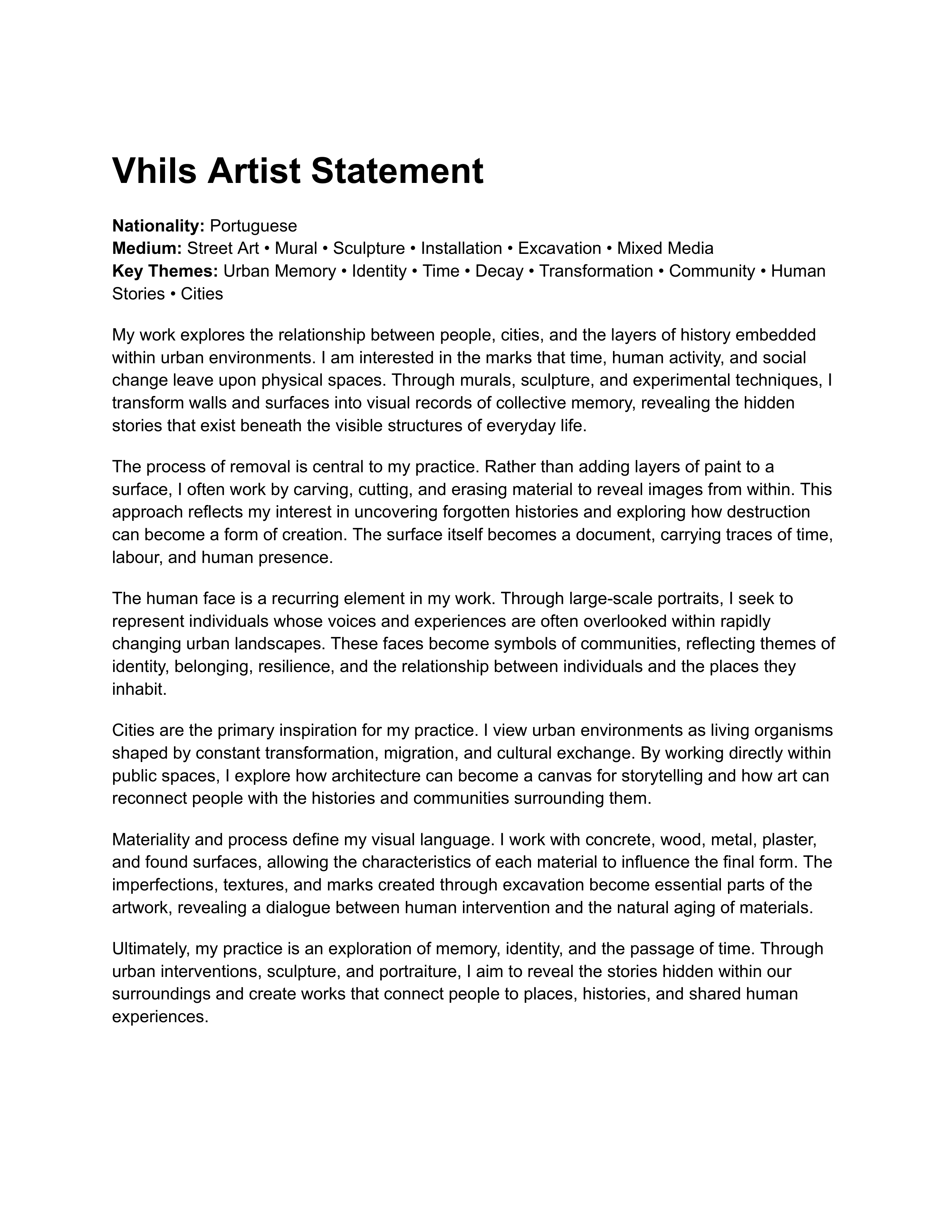 Vhils Artist Statement — page 1
