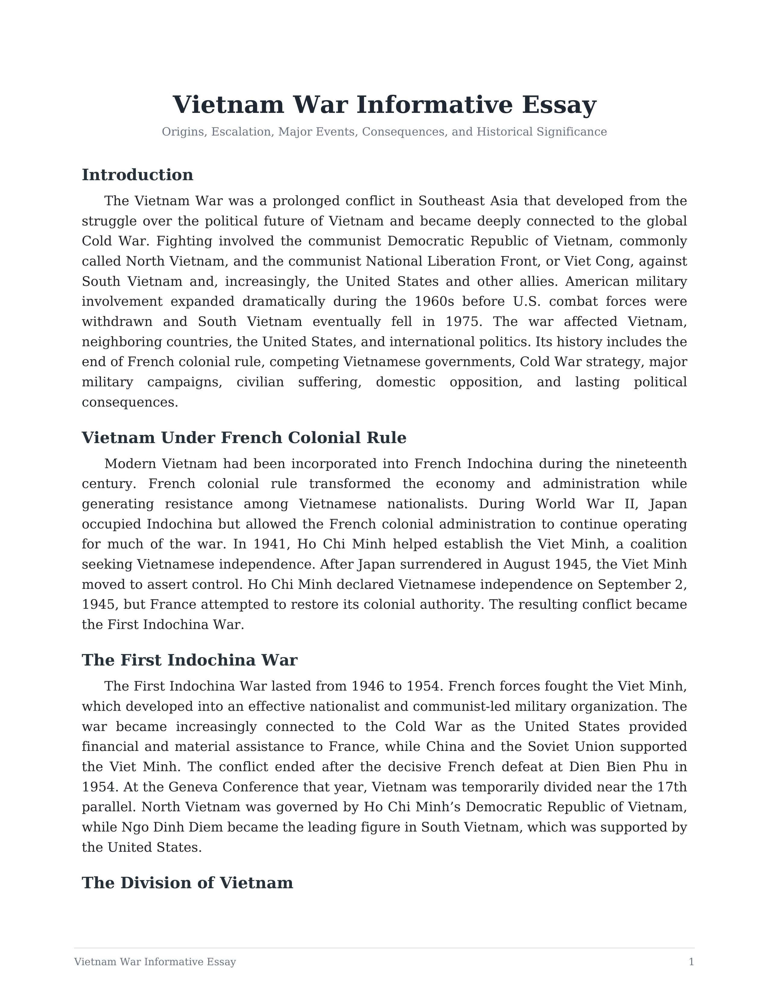 Vietnam War Informative Essay — page 1
