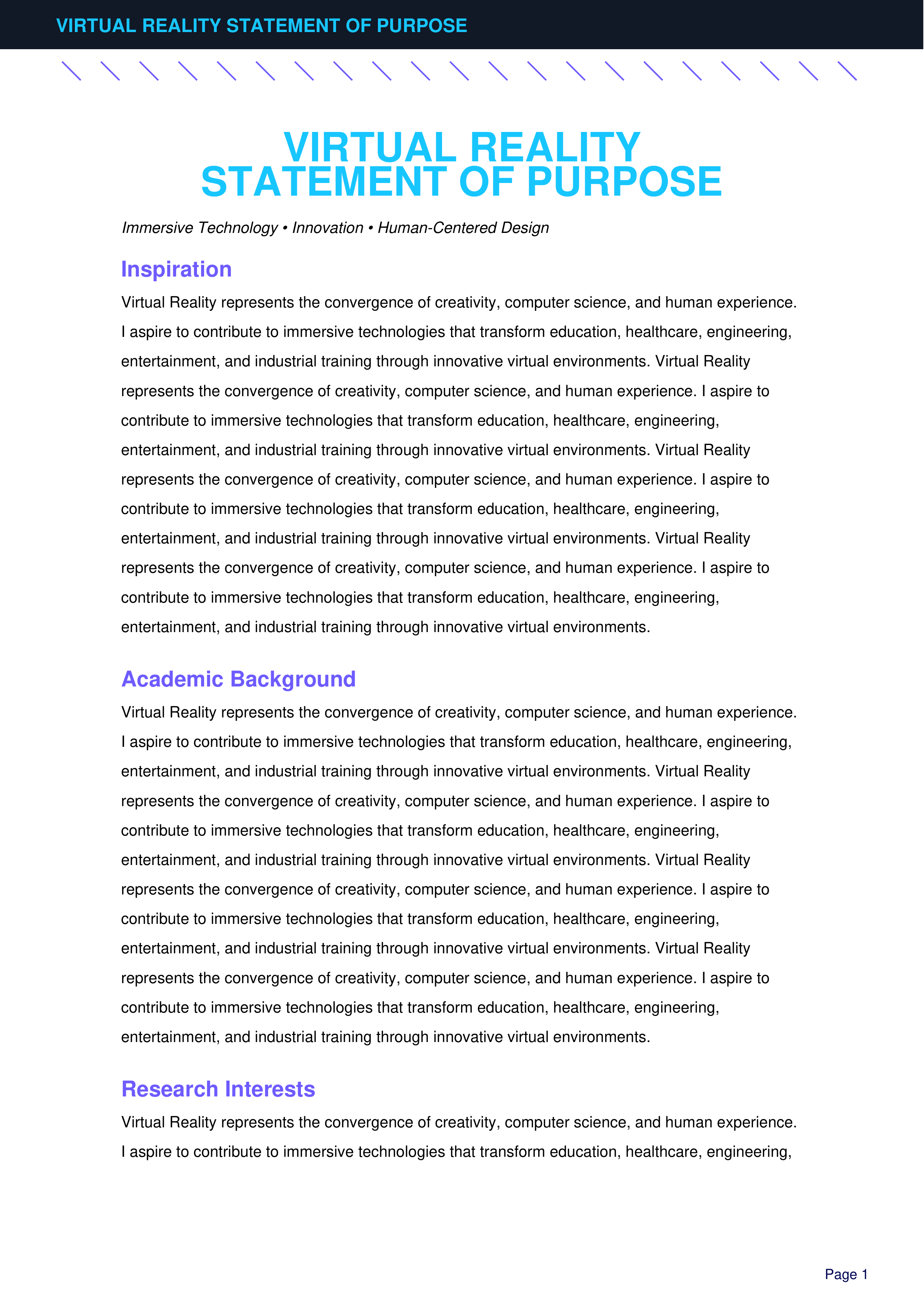 Virtual Reality Statement of Purpose — page 1