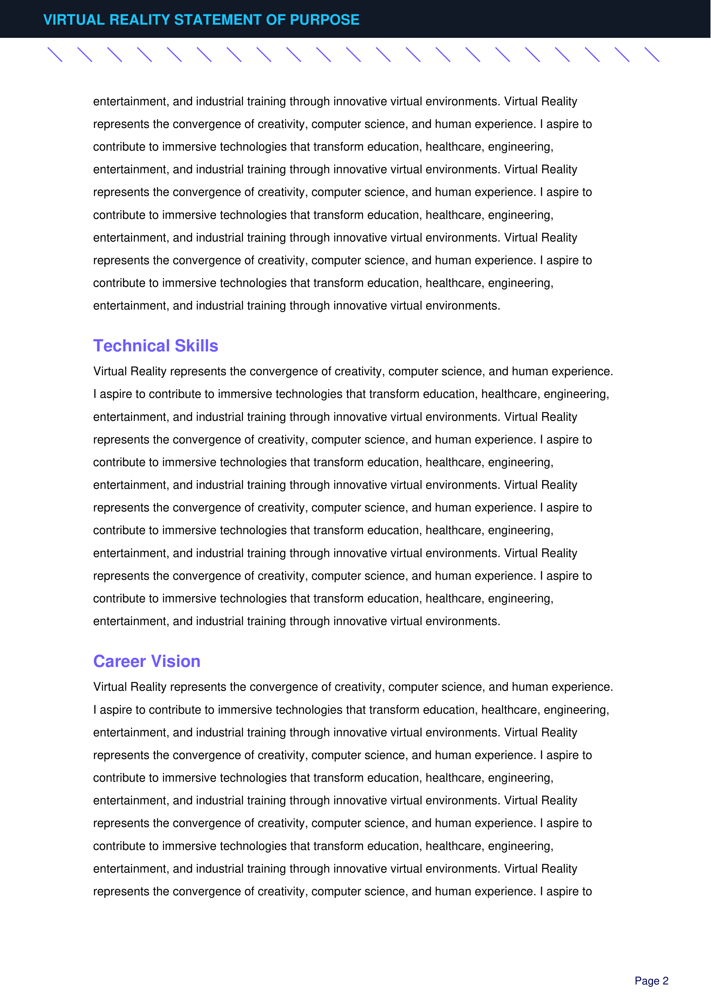 Virtual Reality Statement of Purpose — page 2
