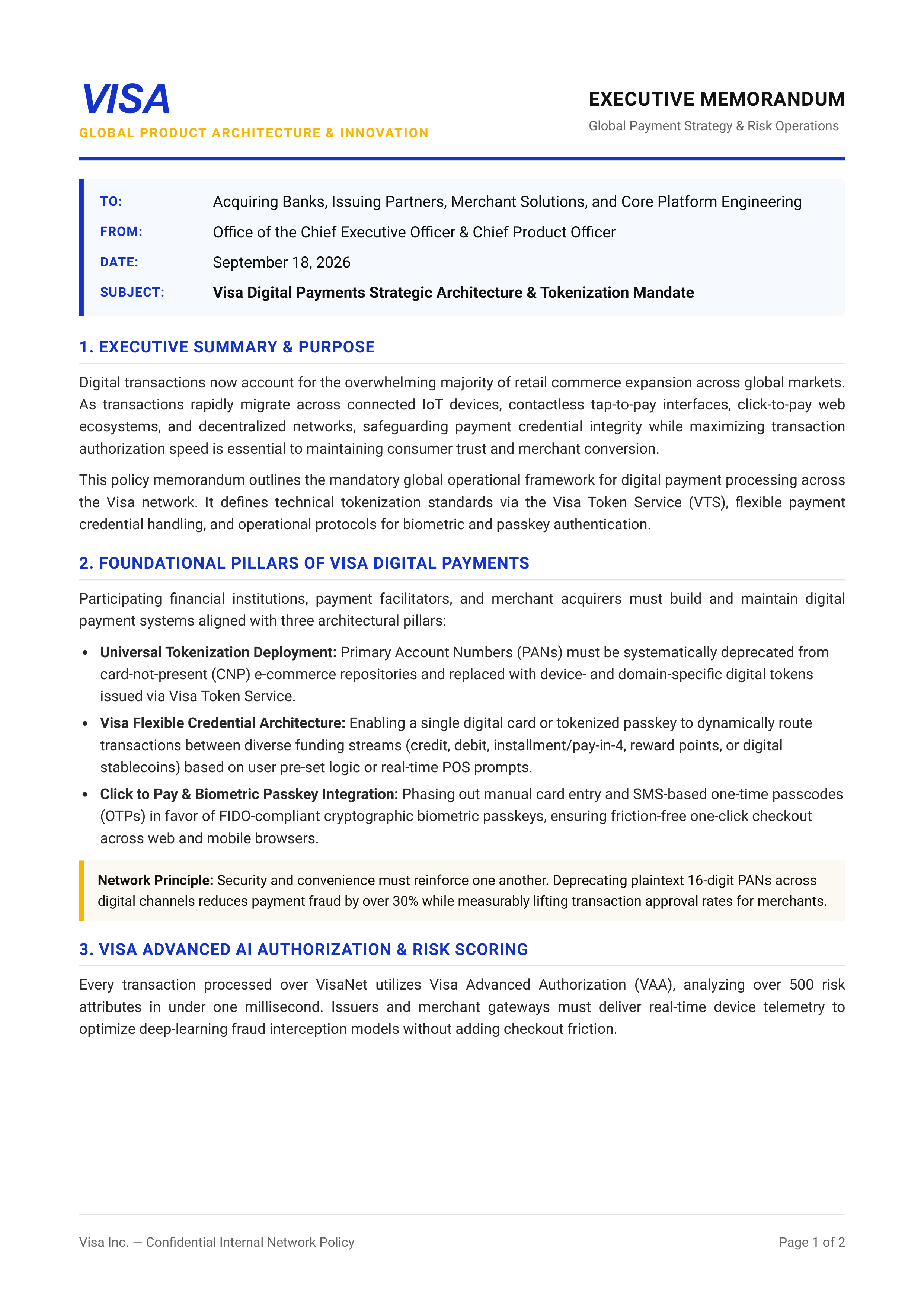 Visa Digital Payments Memo — page 1