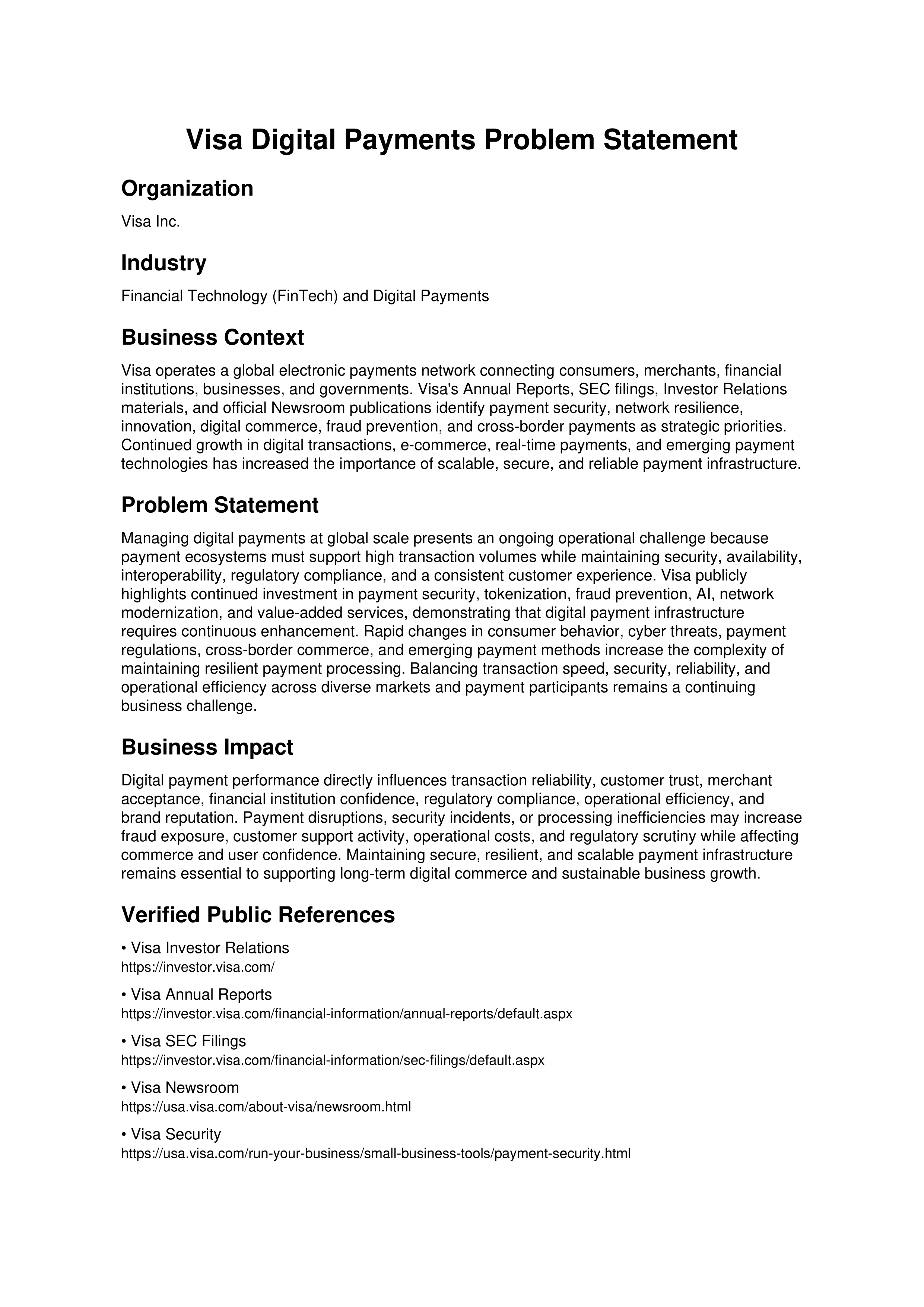 Visa Digital Payments Problem Statement — page 1