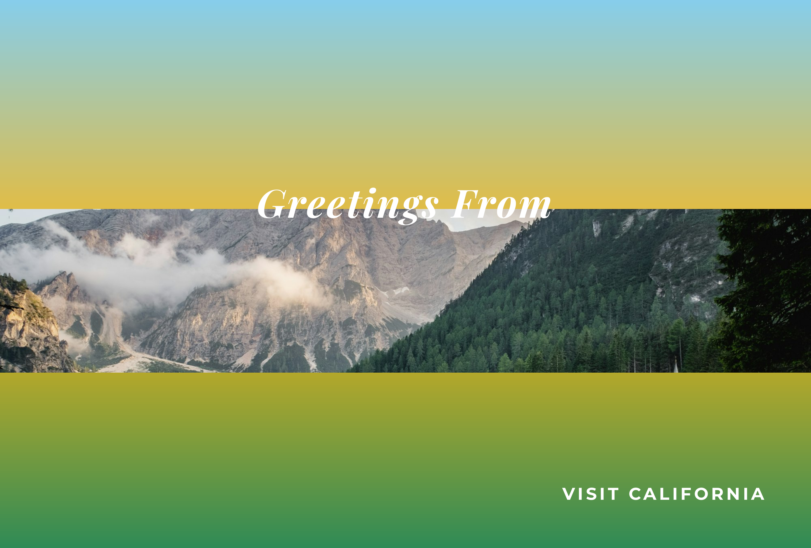 Visit California “Greetings from California” Panoramic Travel & Vacation Co-Op Postcard — page 1