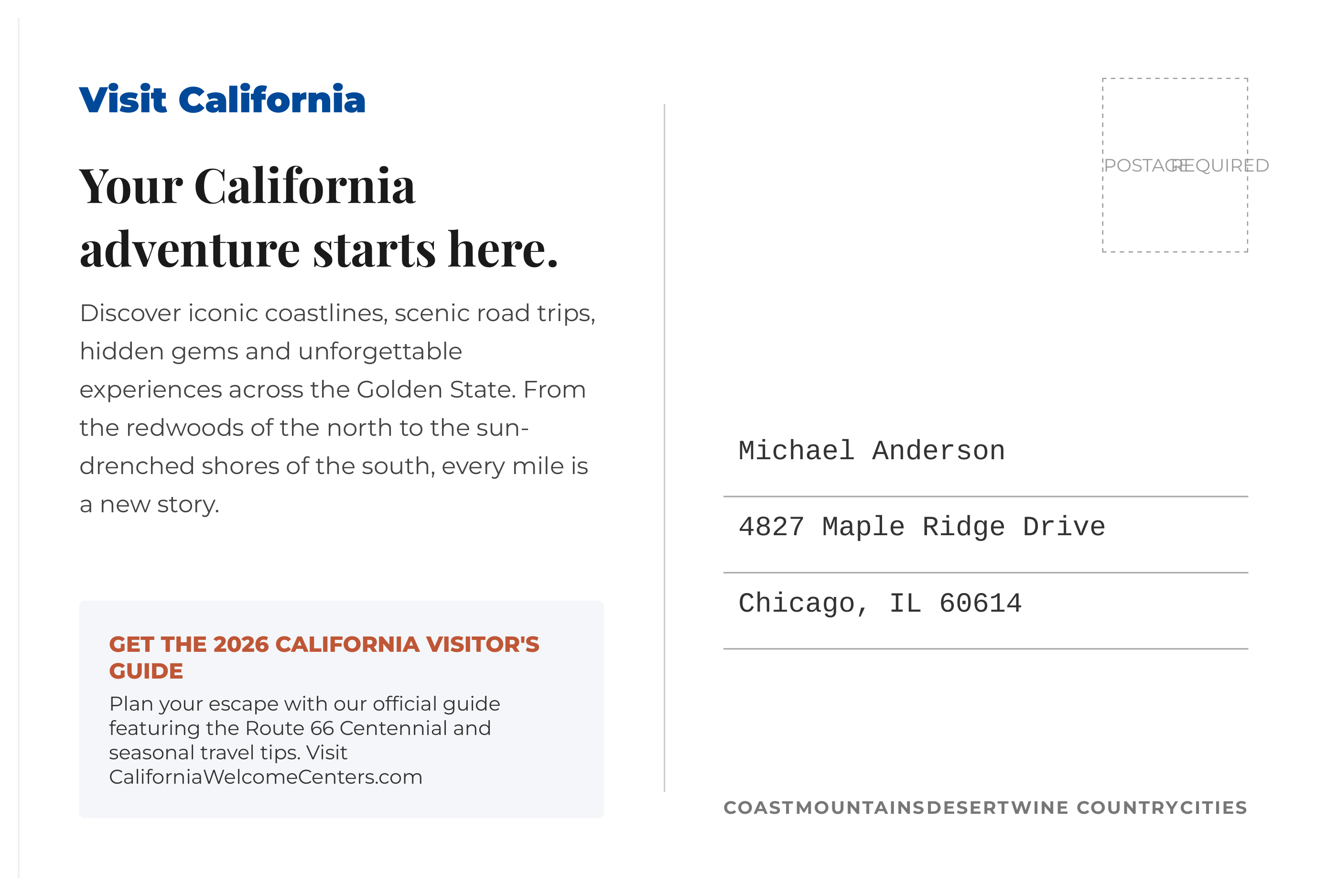Visit California “Greetings from California” Panoramic Travel & Vacation Co-Op Postcard — page 2