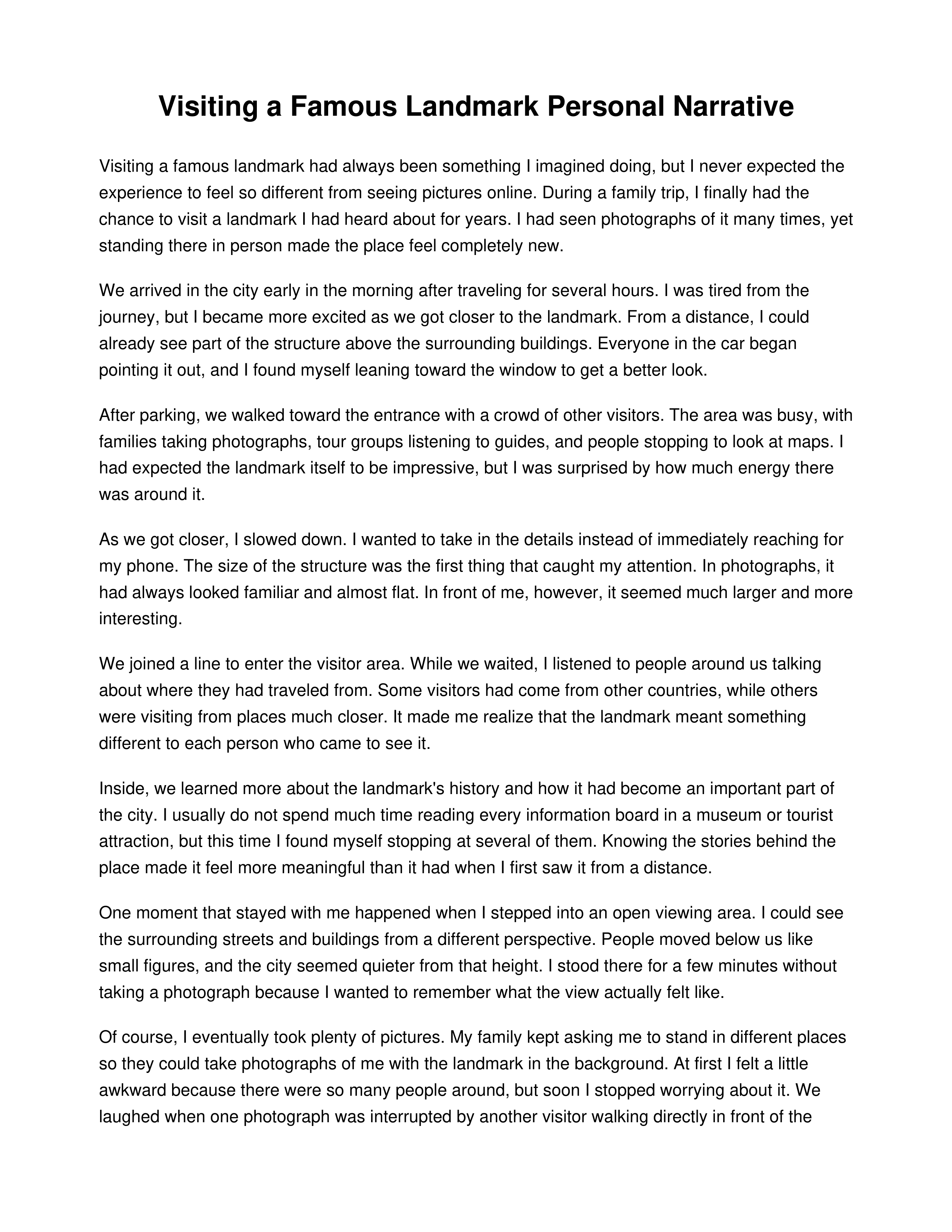 Visiting a Famous Landmark Personal Narrative — page 1