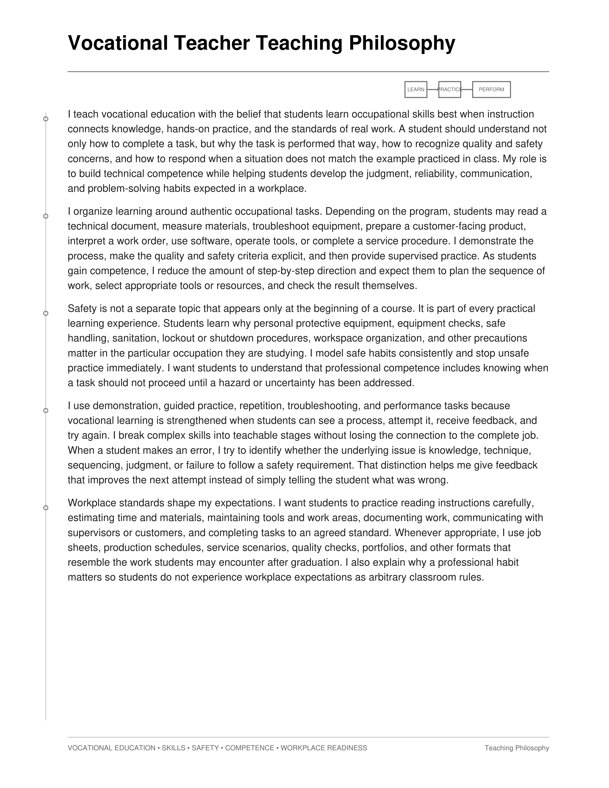 Vocational Teacher Teaching Philosophy — page 1