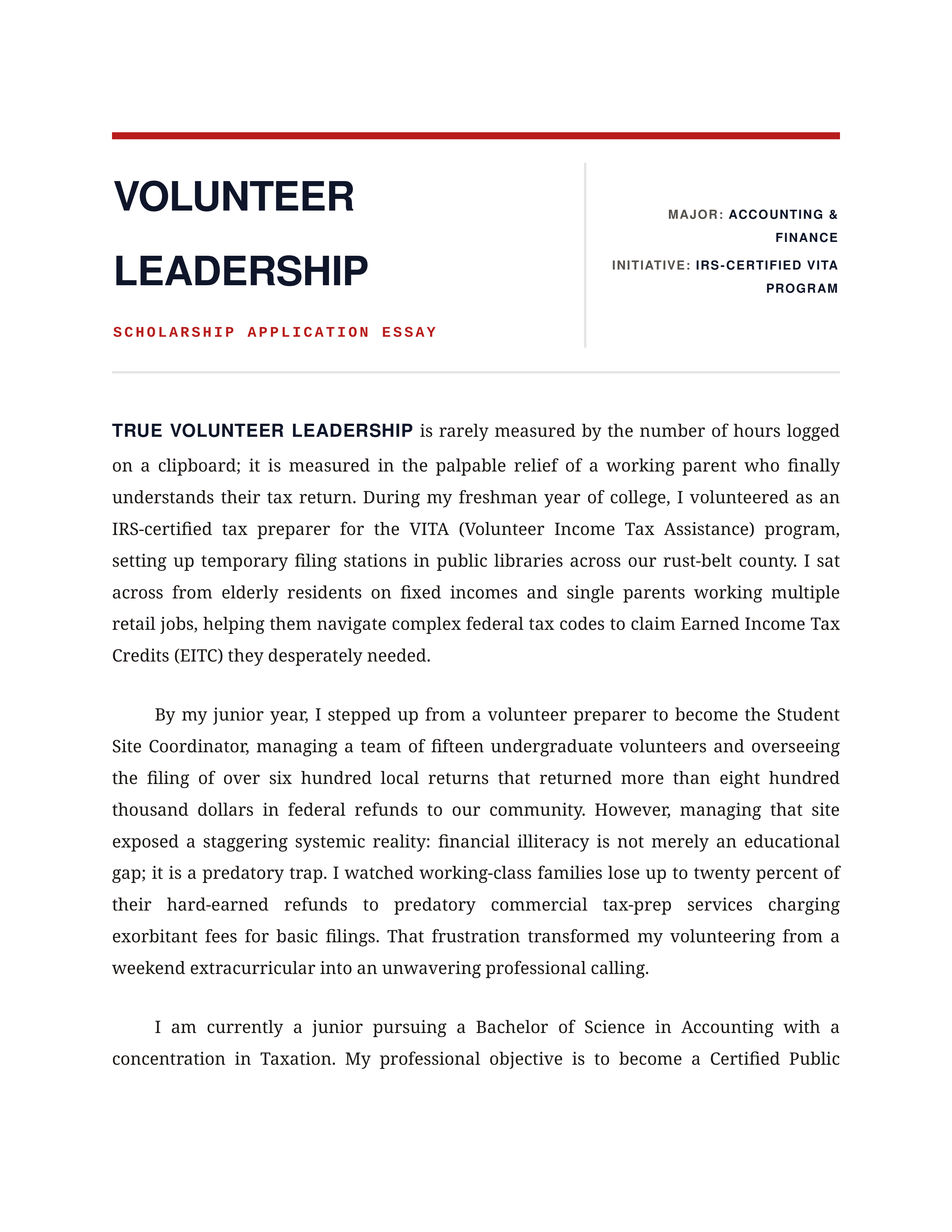 Volunteer Leadership Scholarship Essay — page 1