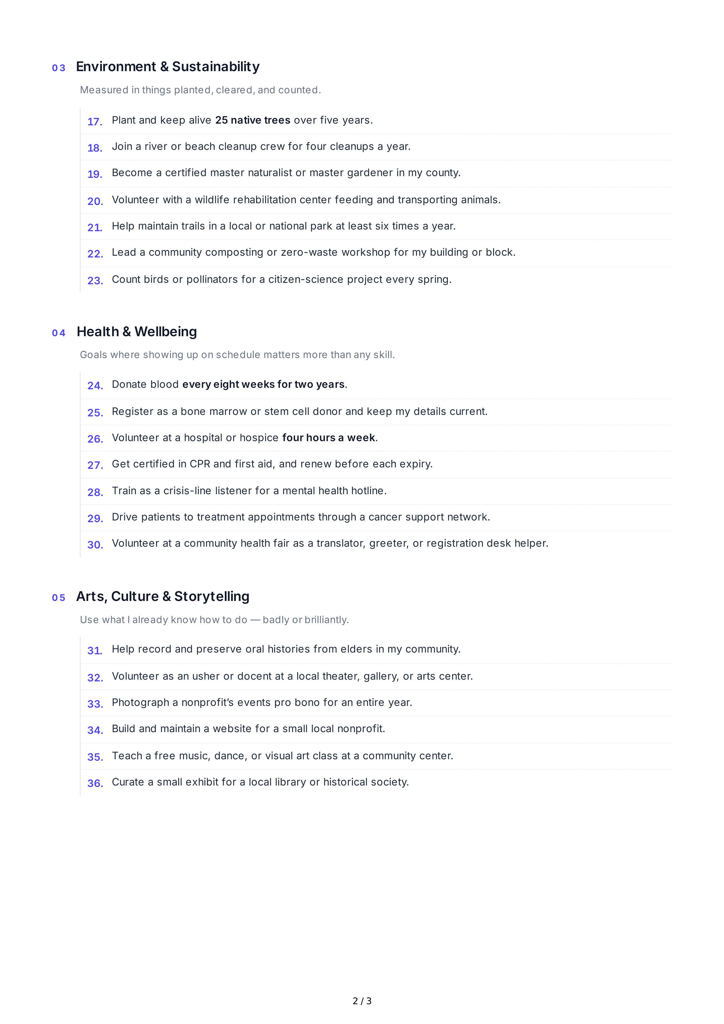 Volunteer Life Goals — page 2