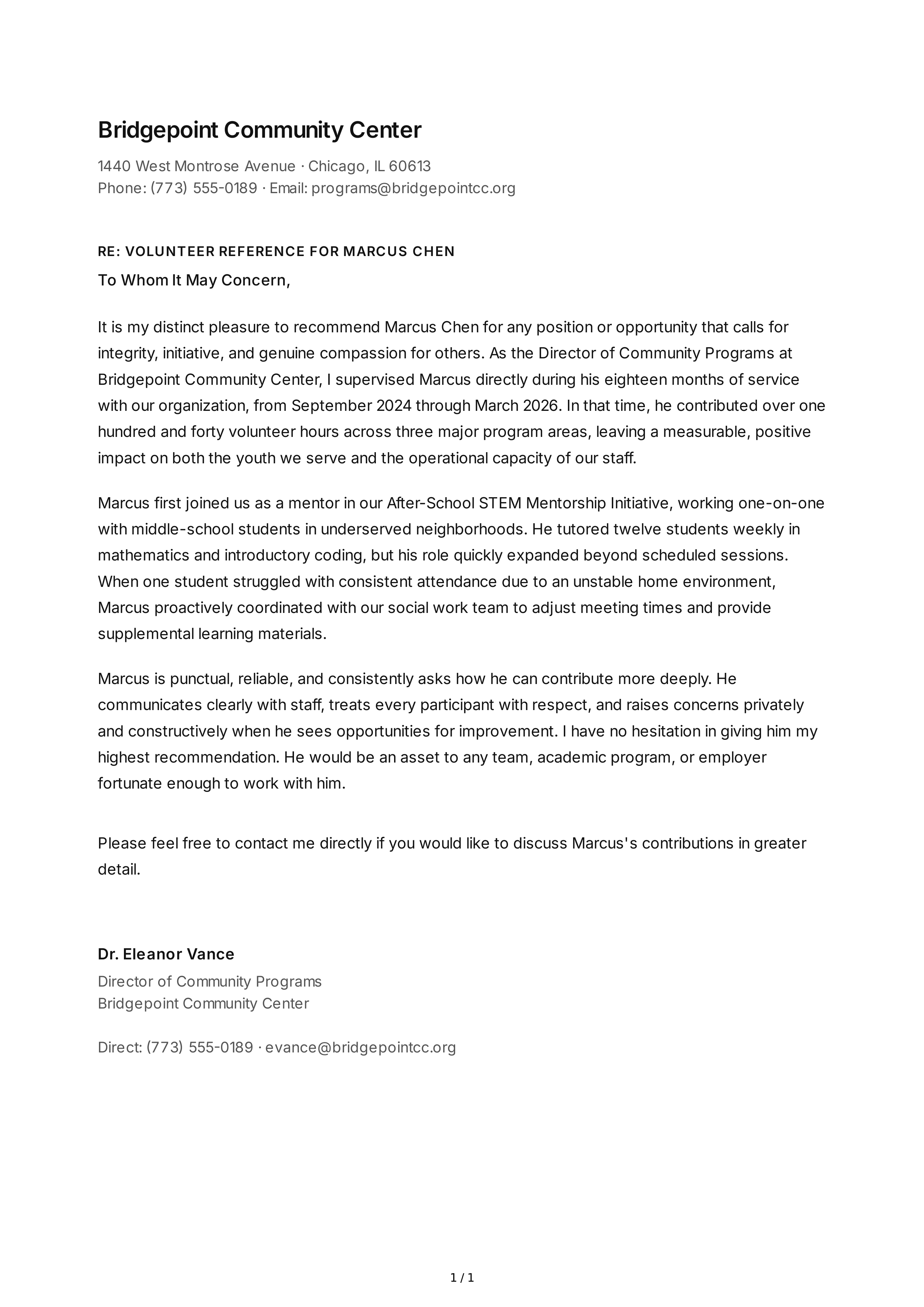Volunteer Reference Letter — page 1