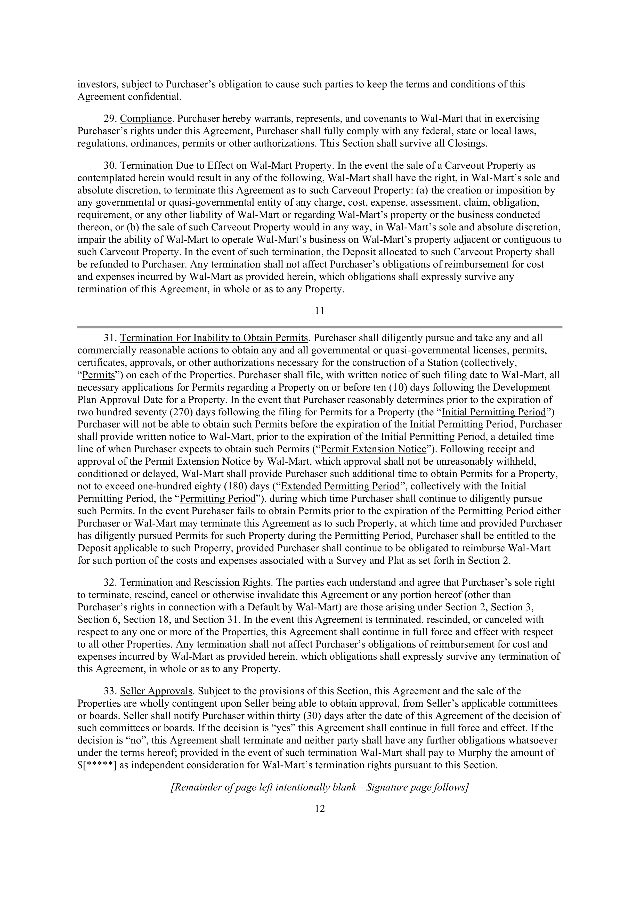 WALMART AGREEMENT OF SALE — page 10