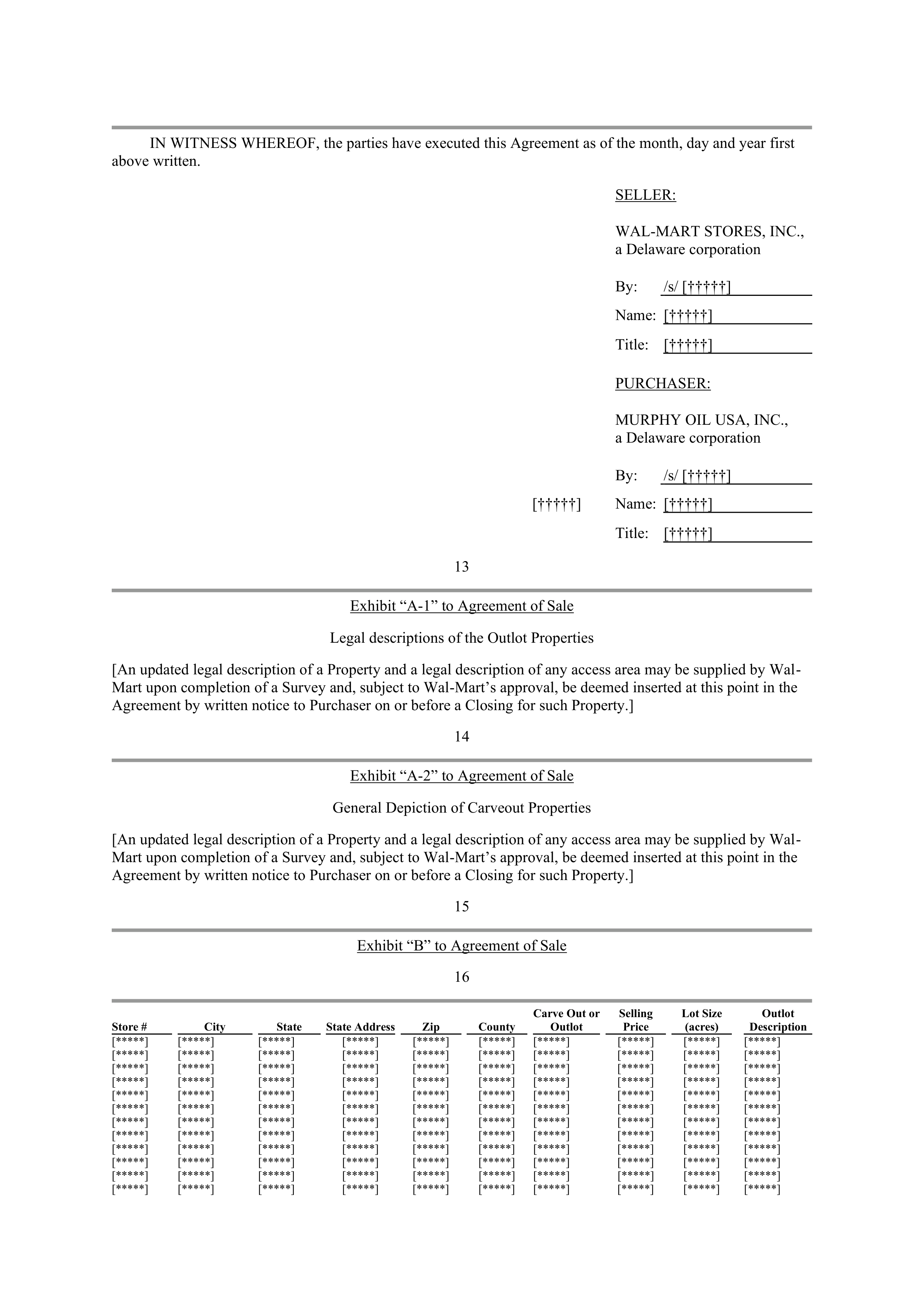 WALMART AGREEMENT OF SALE — page 11