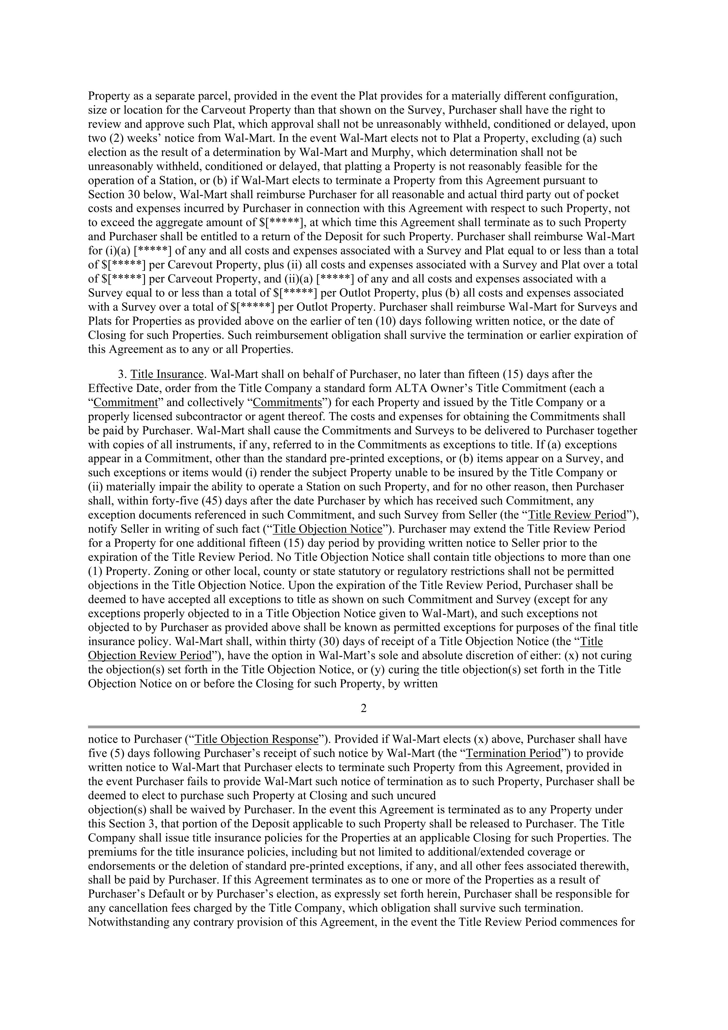 WALMART AGREEMENT OF SALE — page 2