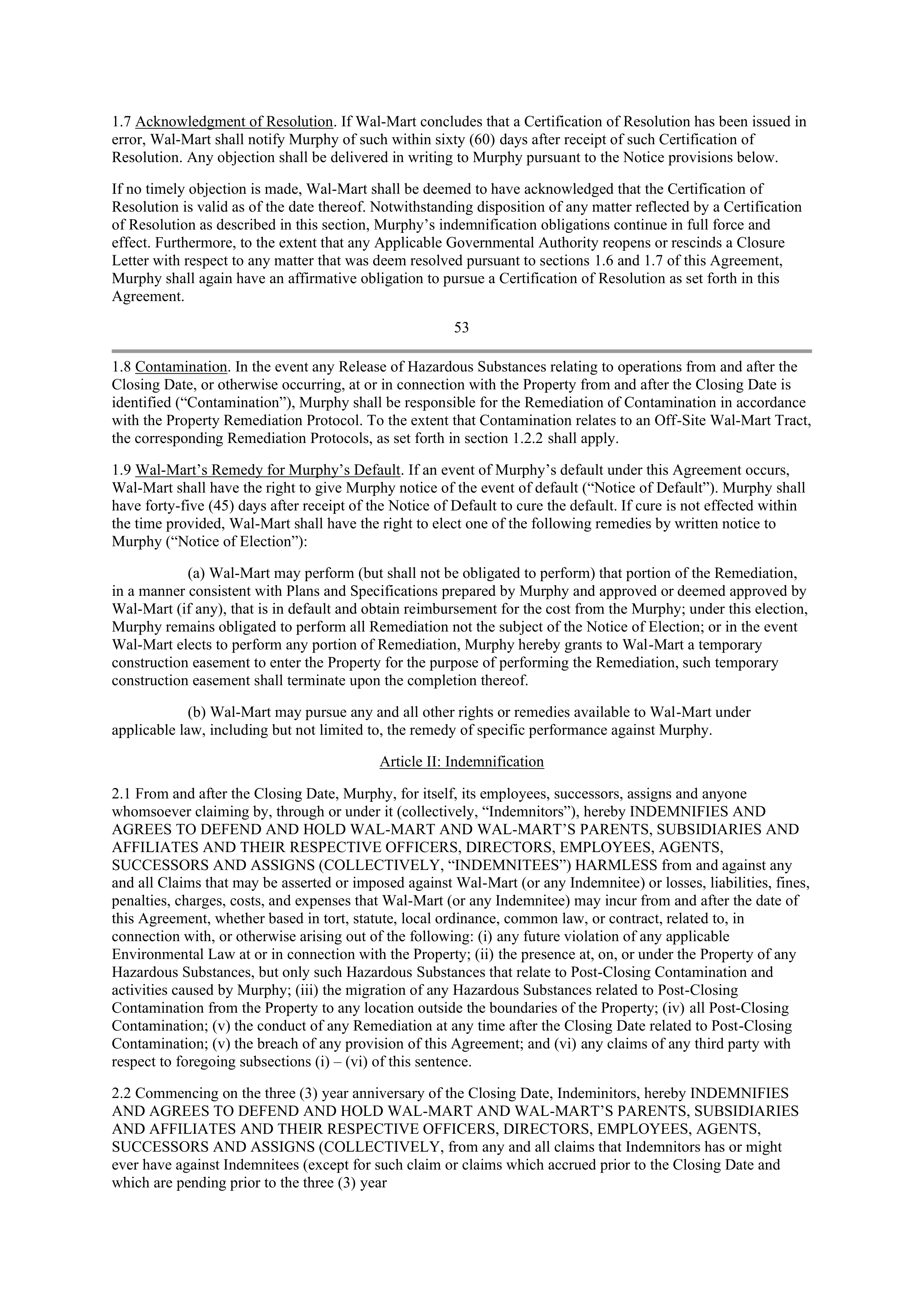 WALMART AGREEMENT OF SALE — page 36