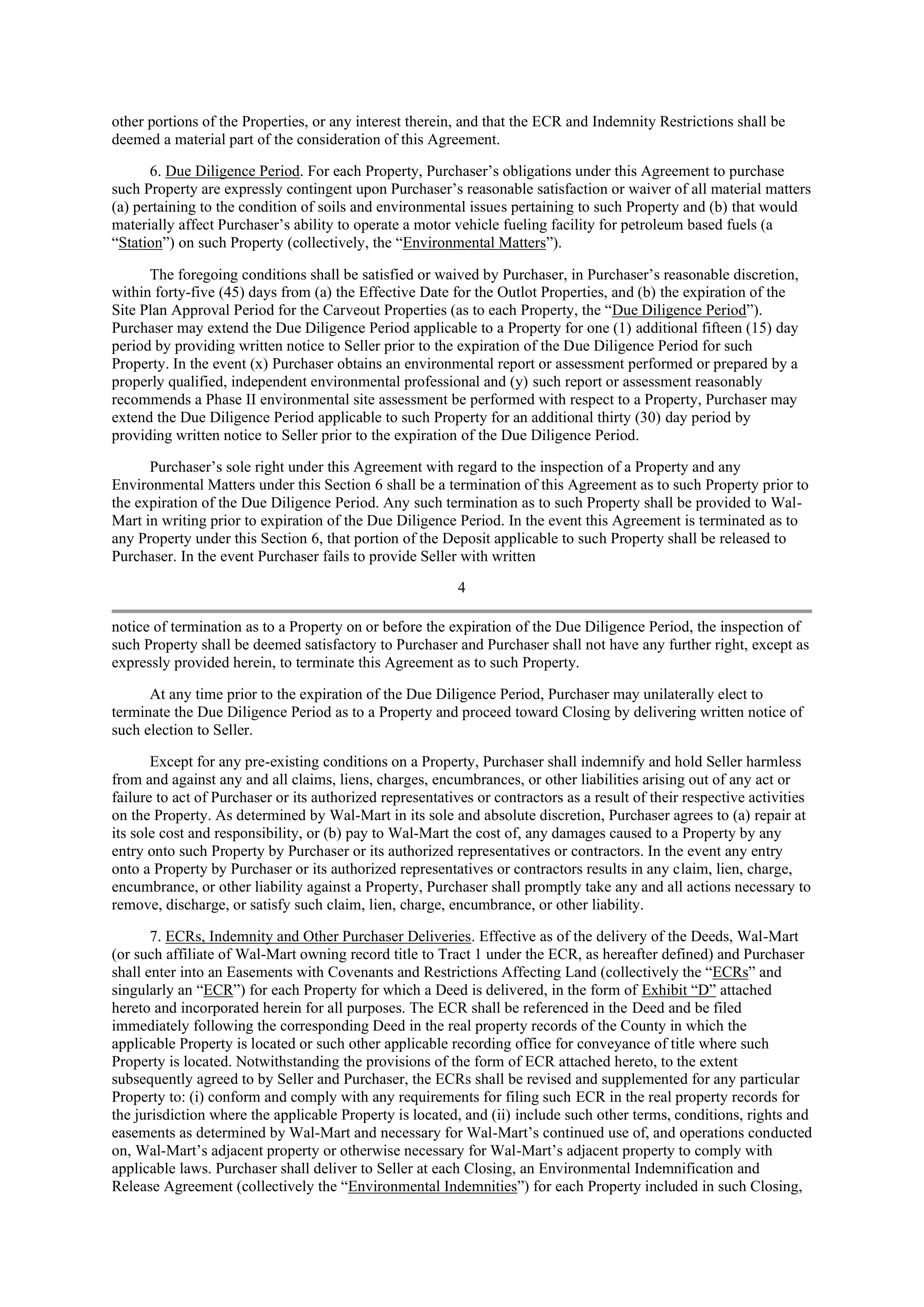 WALMART AGREEMENT OF SALE — page 4
