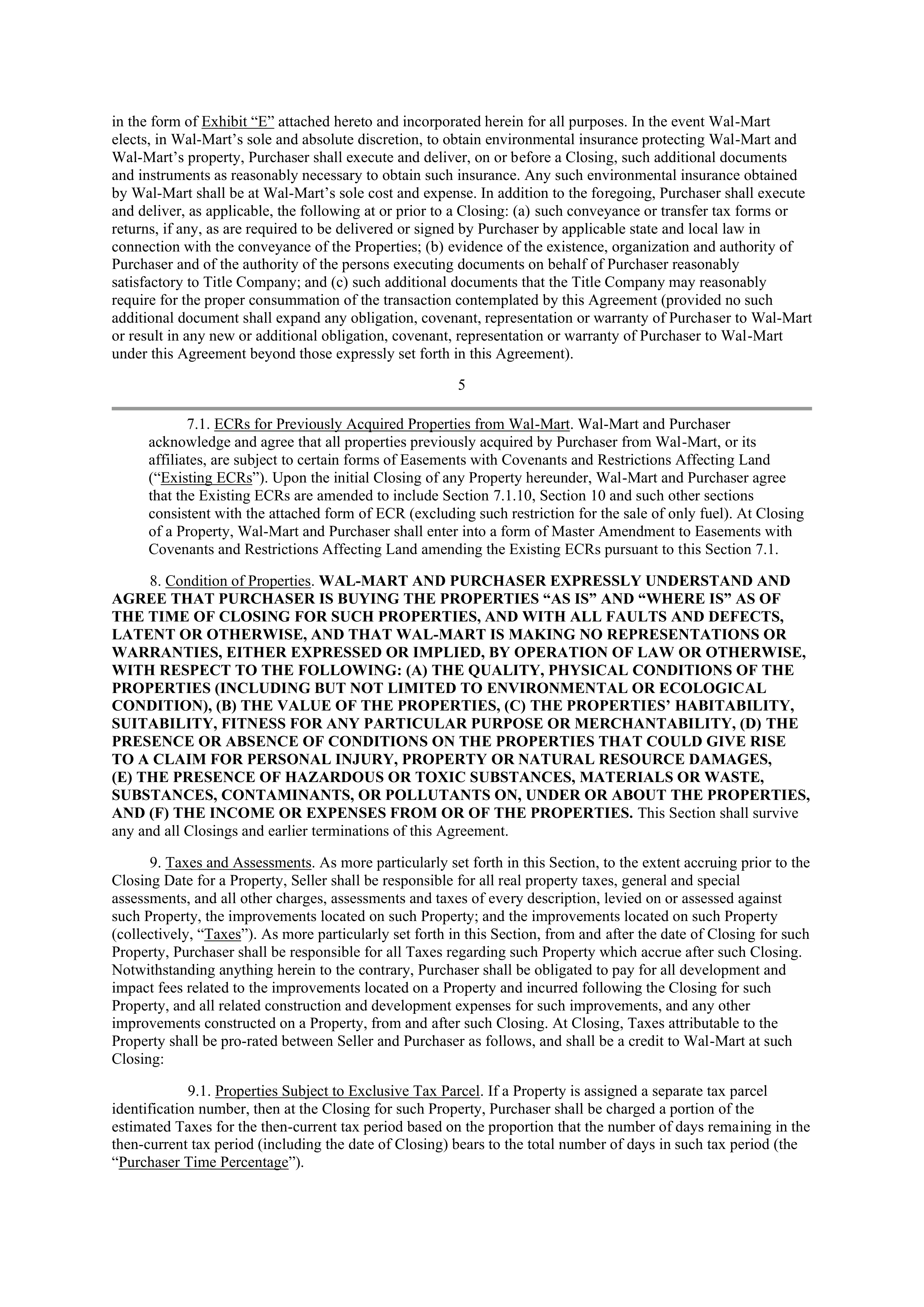 WALMART AGREEMENT OF SALE — page 5