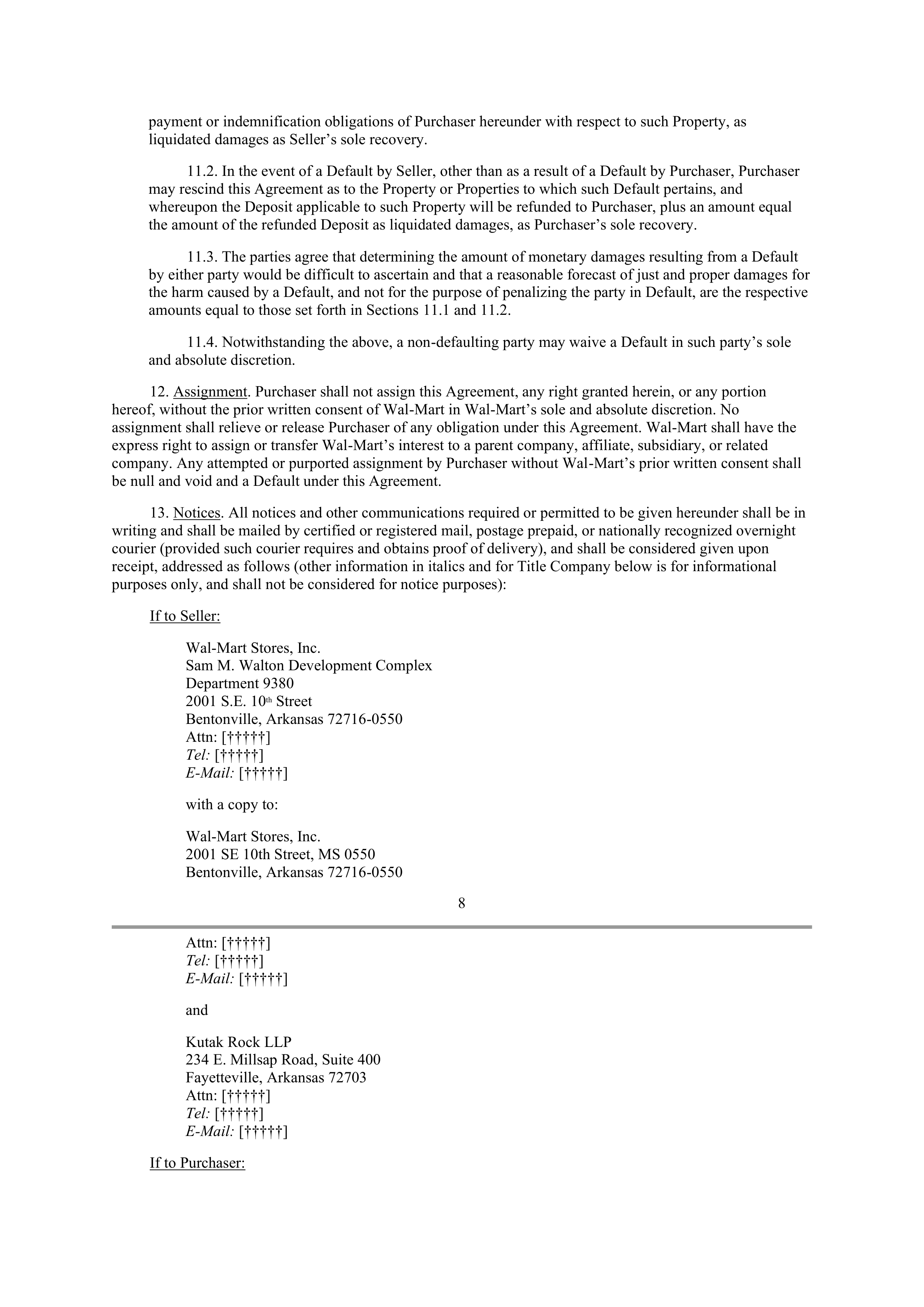 WALMART AGREEMENT OF SALE — page 7