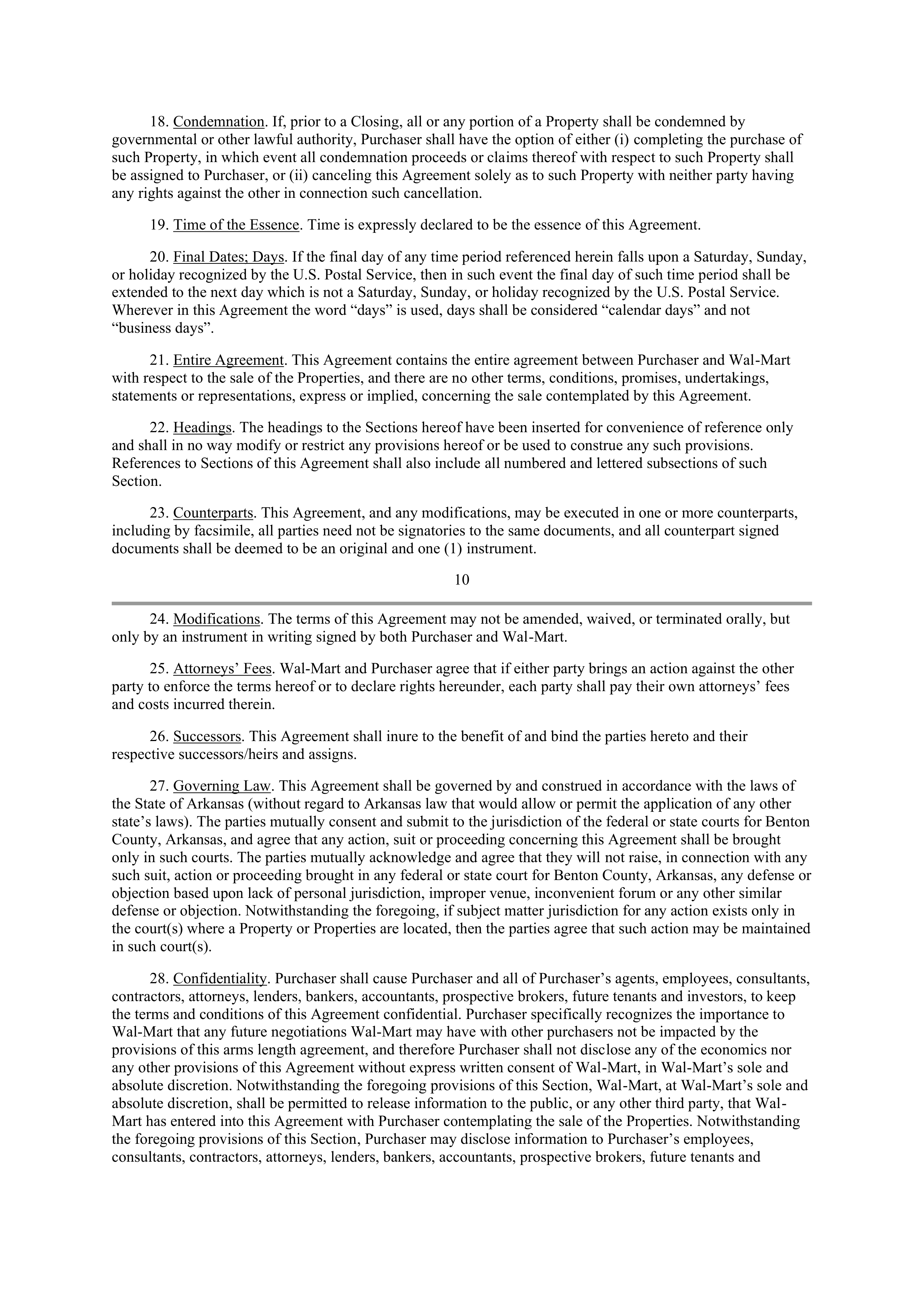 WALMART AGREEMENT OF SALE — page 9