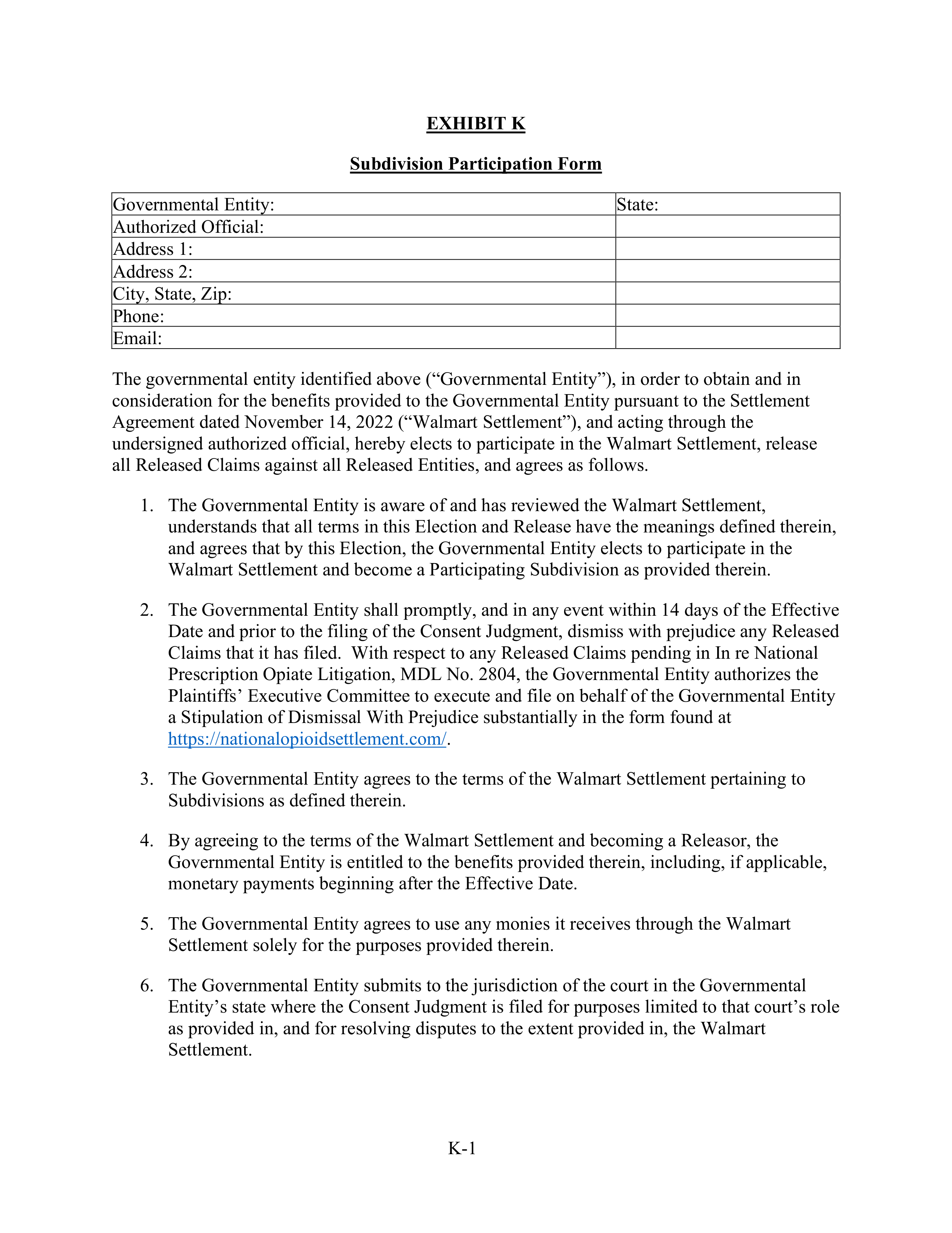 WALMART SETTLEMENT AGREEMENT — page 462