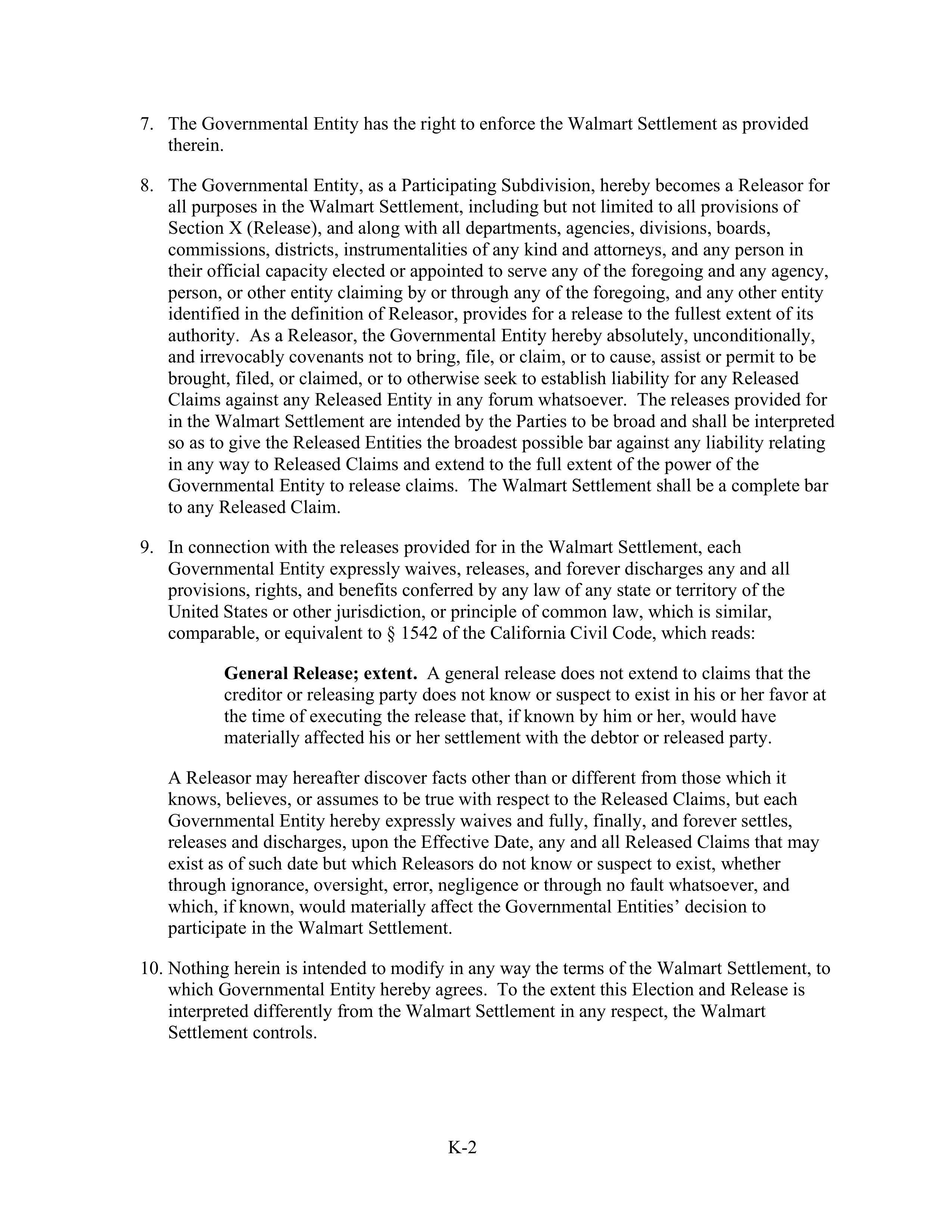 WALMART SETTLEMENT AGREEMENT — page 463