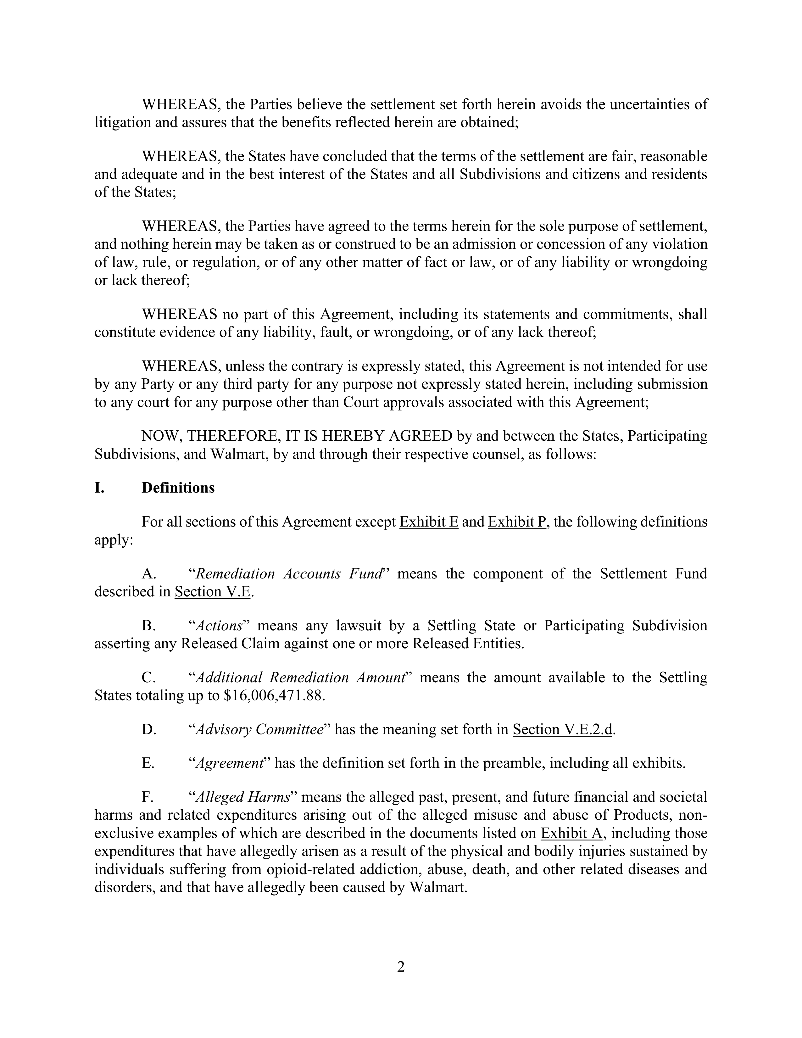 WALMART SETTLEMENT AGREEMENT — page 5