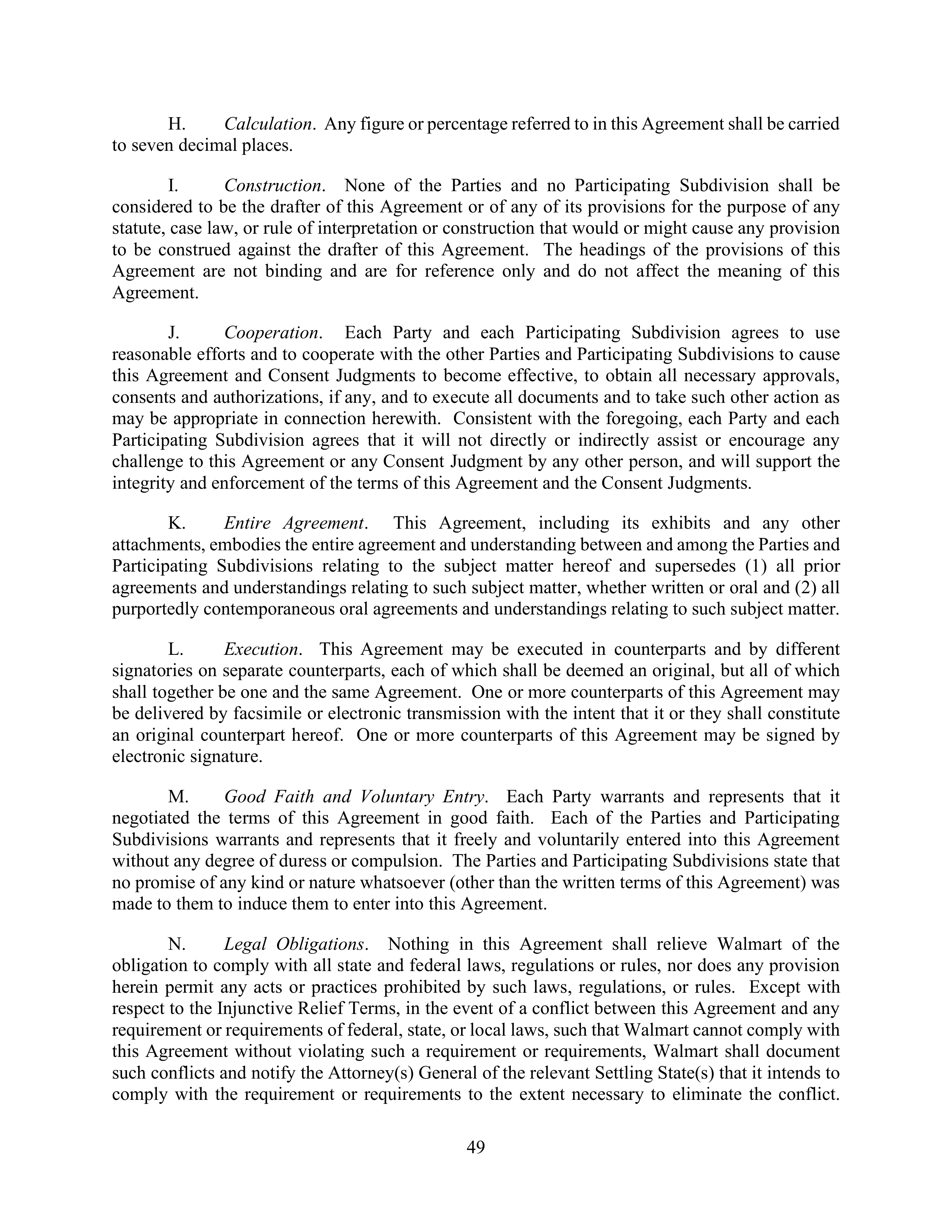 WALMART SETTLEMENT AGREEMENT — page 52