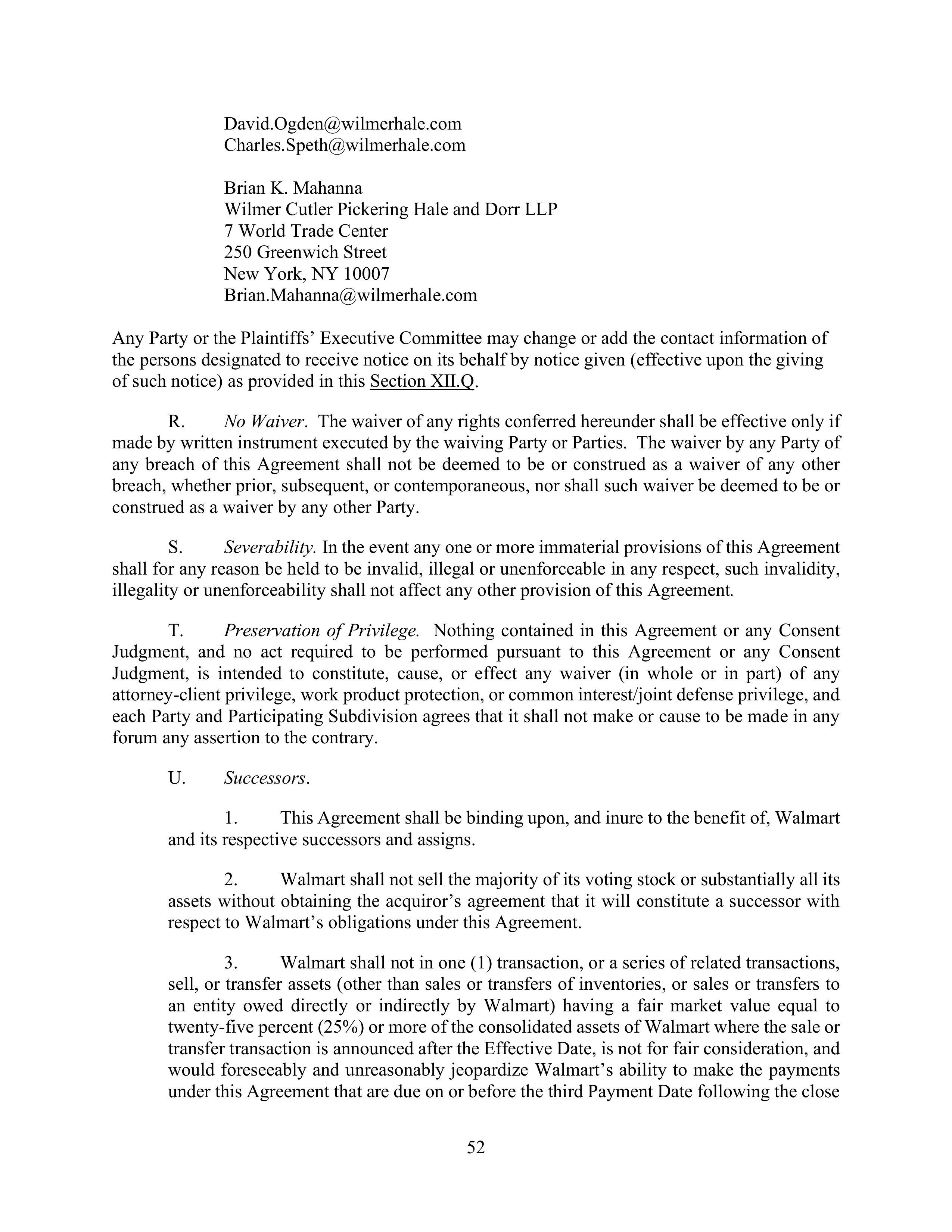 WALMART SETTLEMENT AGREEMENT — page 55