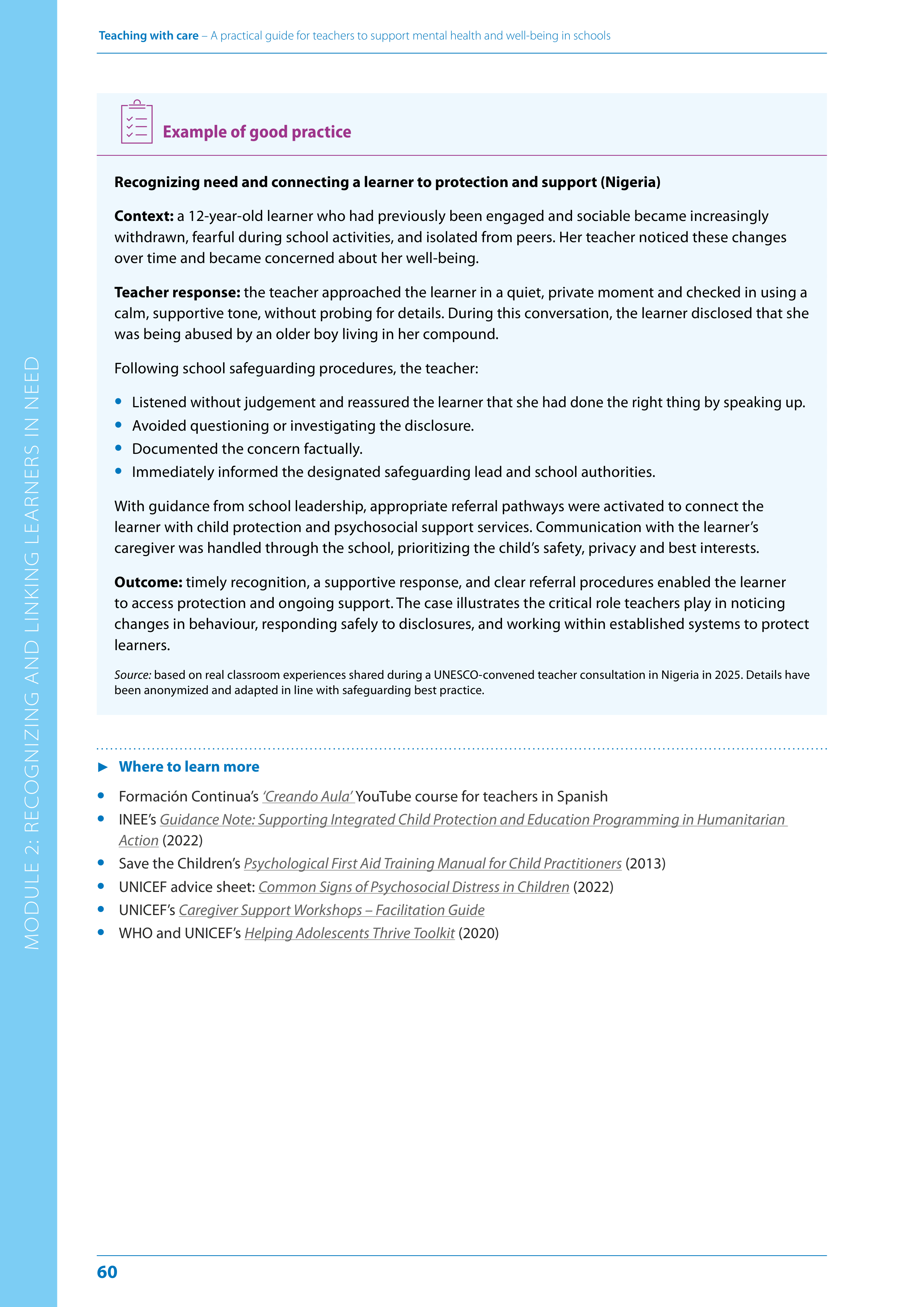 WHO Teaching with Care Guide — page 60