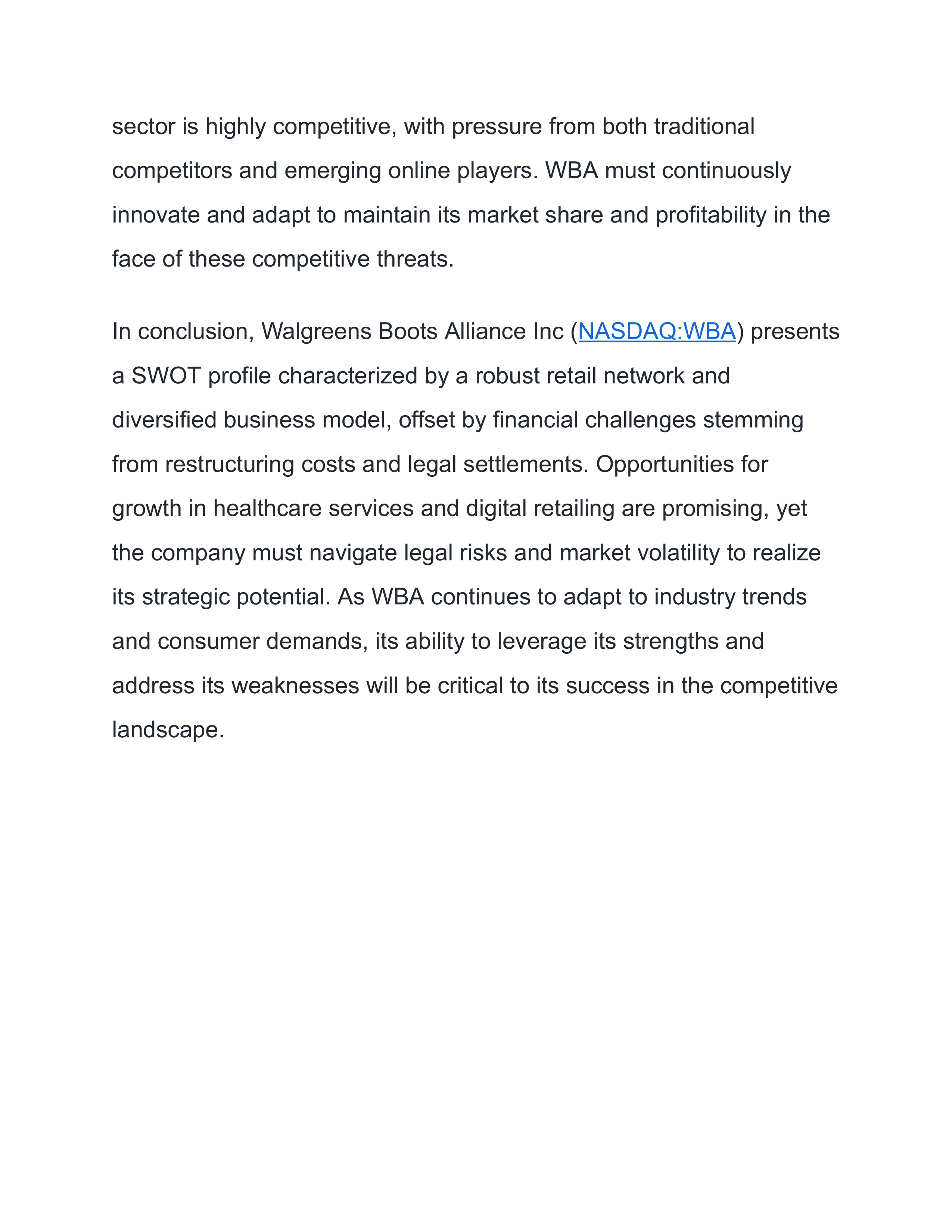 Walgreens Boots Alliance Swot Analysis  — page 6