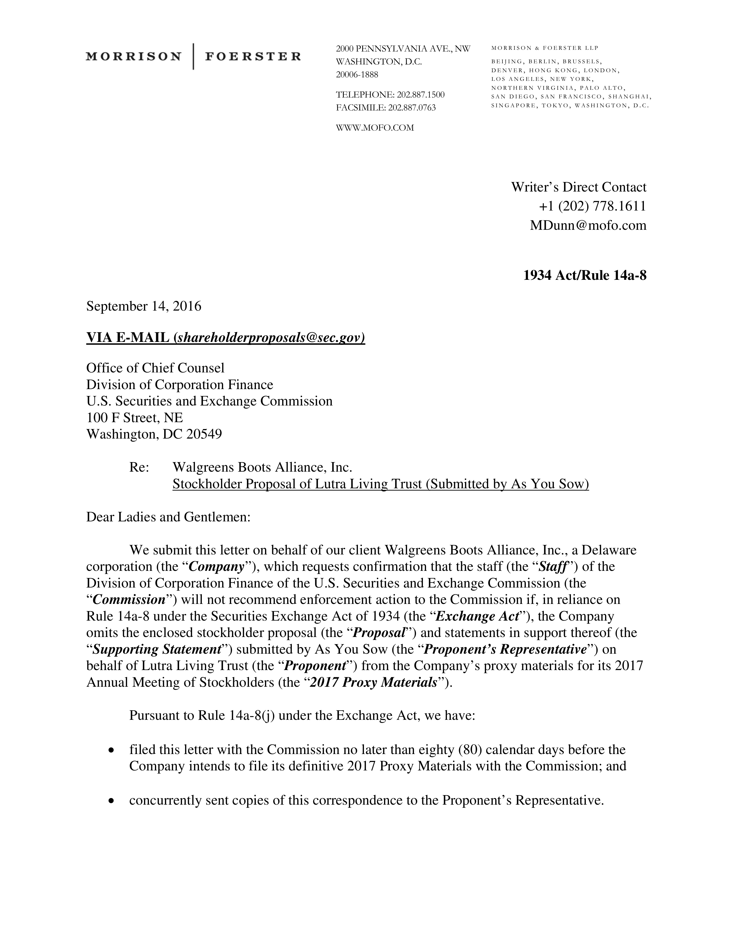 Walgreens Boots Alliance Proposal  — page 1