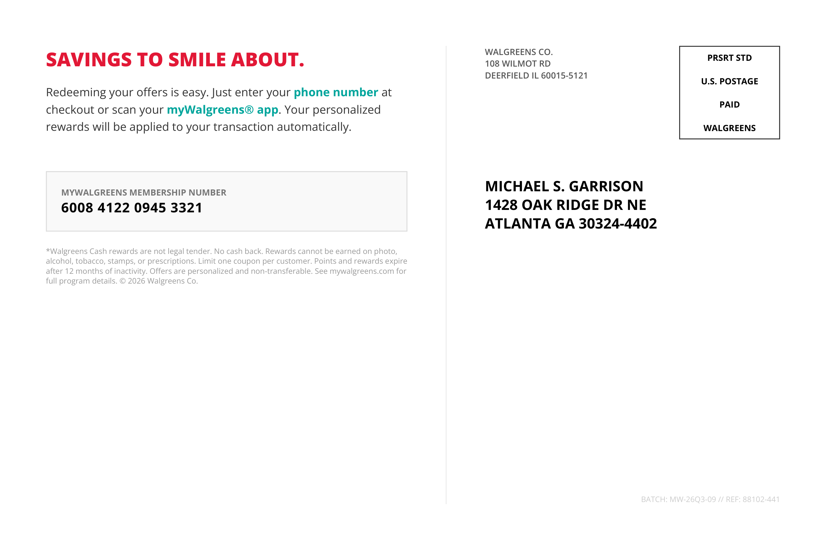 Walgreens myWalgreens Personalized Rewards Coupon Postcard — page 2