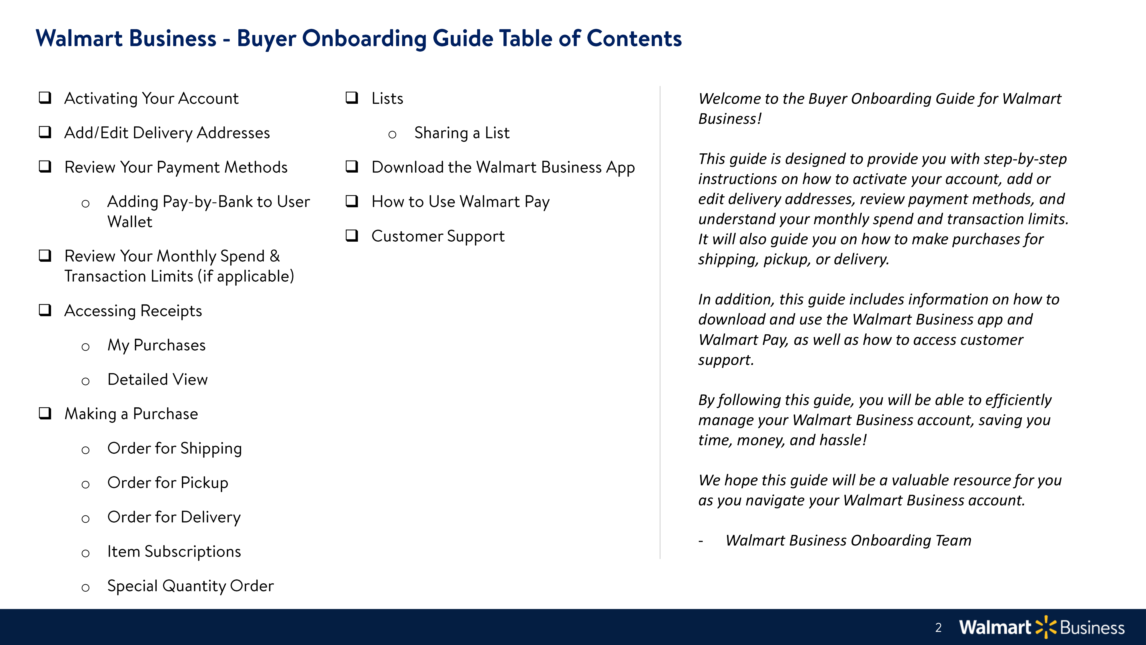 Walmart Business Onboarding Guide — page 2