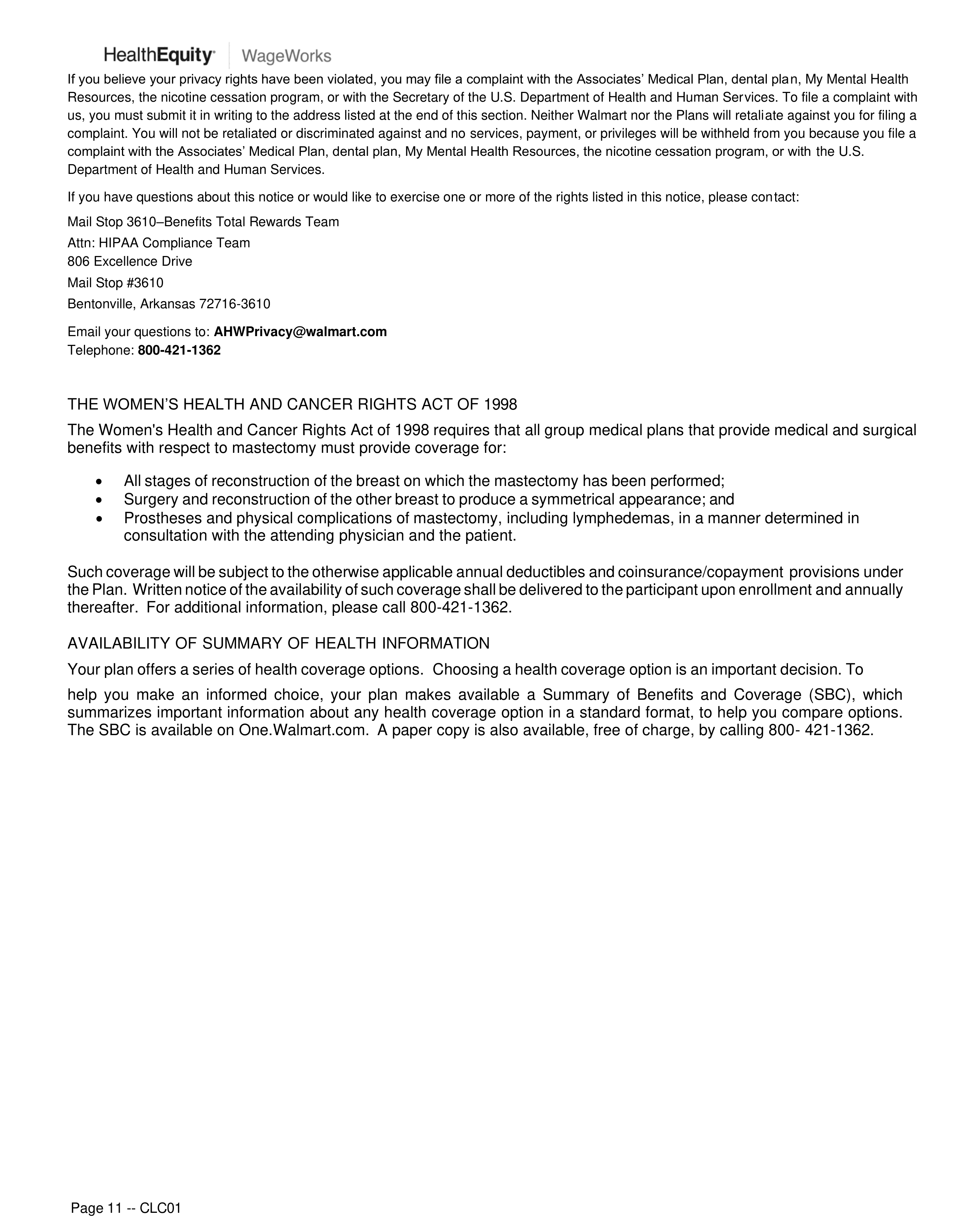 Walmart COBRA Rights Notice — page 11